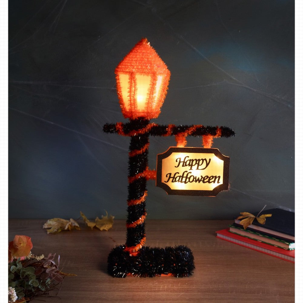 Halloween Tinsel Glowing Lamp Post - 44cm tall