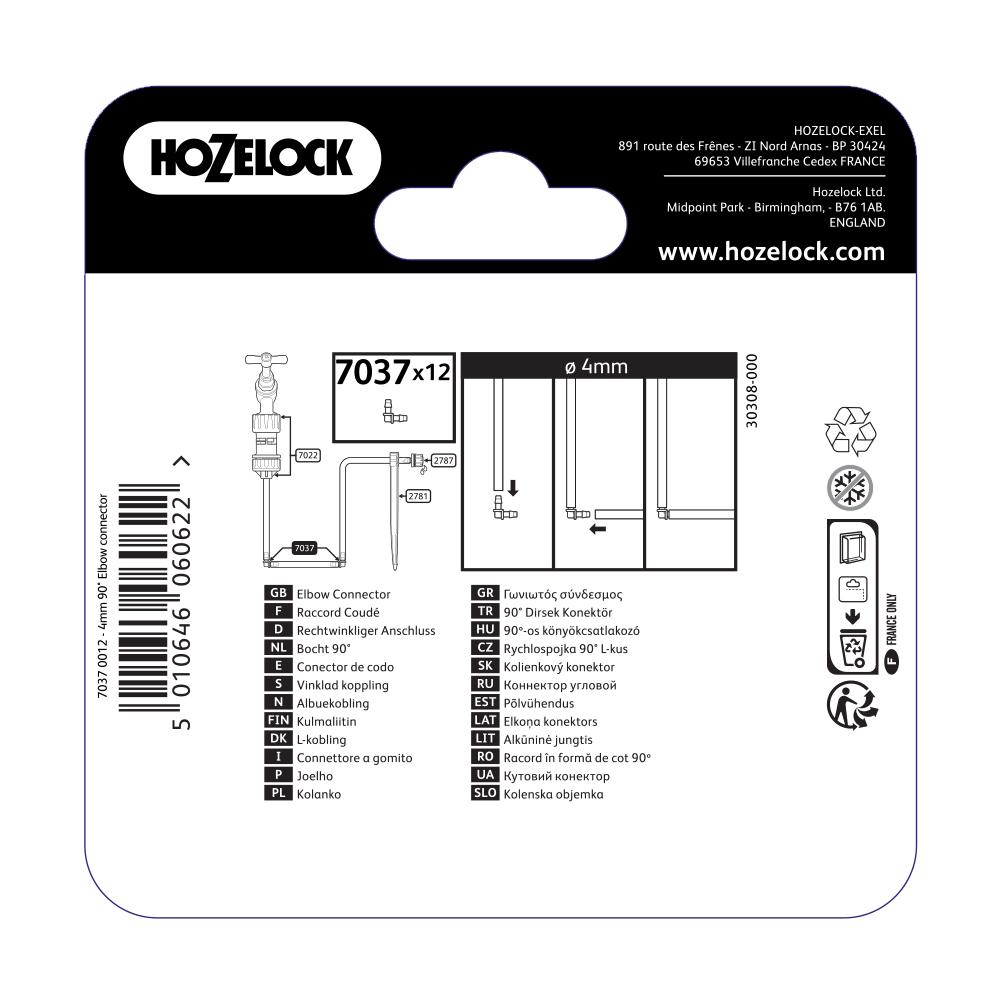 Hozelock 7037 Elbow Connectors 4mm - Pack of 12