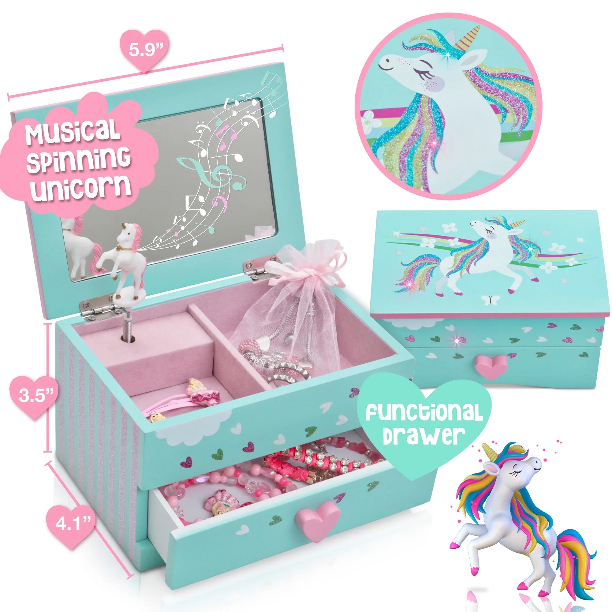 Amitie Lane Unicorn Musical Jewellery Box with Bracelet