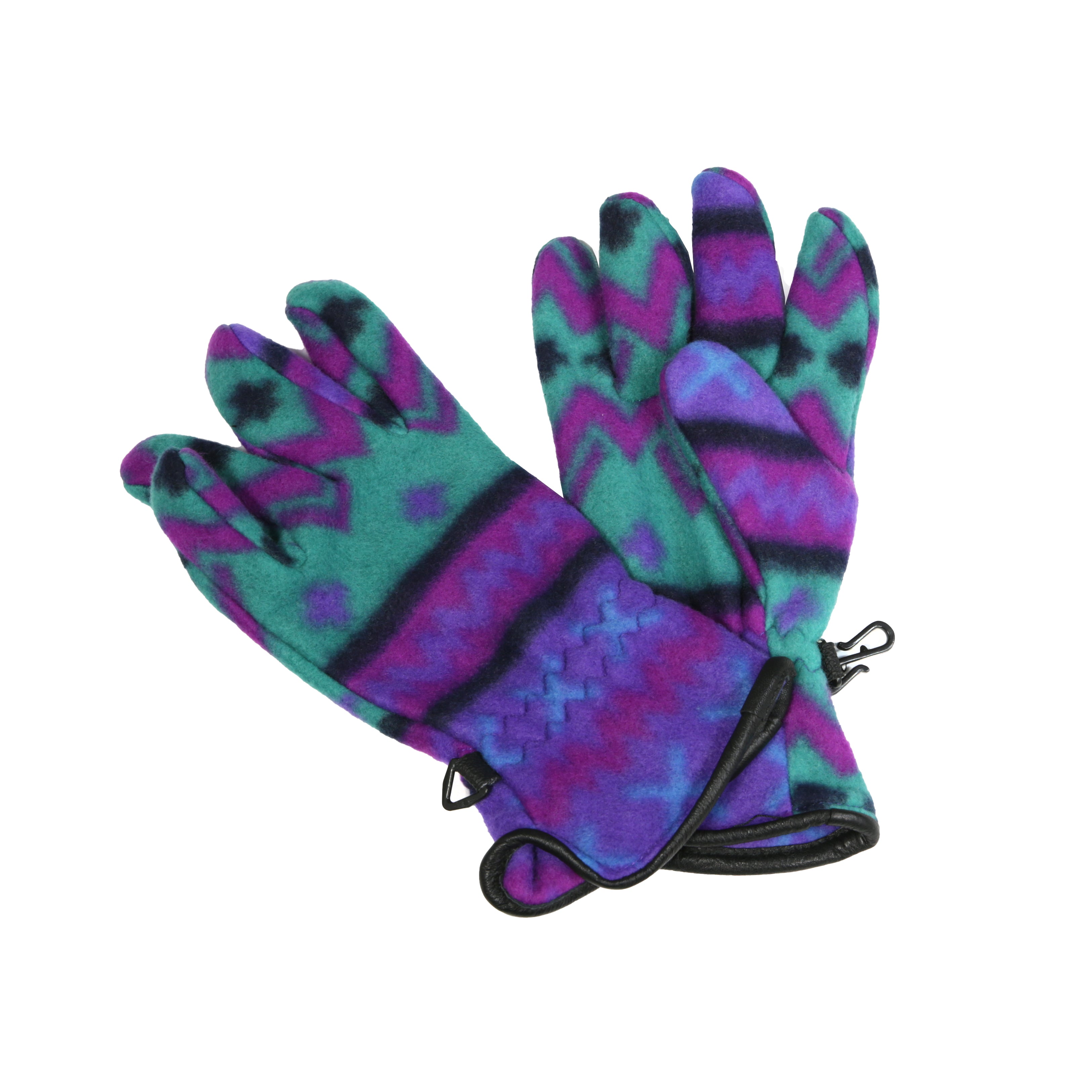 Kids Retro Print Fleece Gloves - Purple & Green