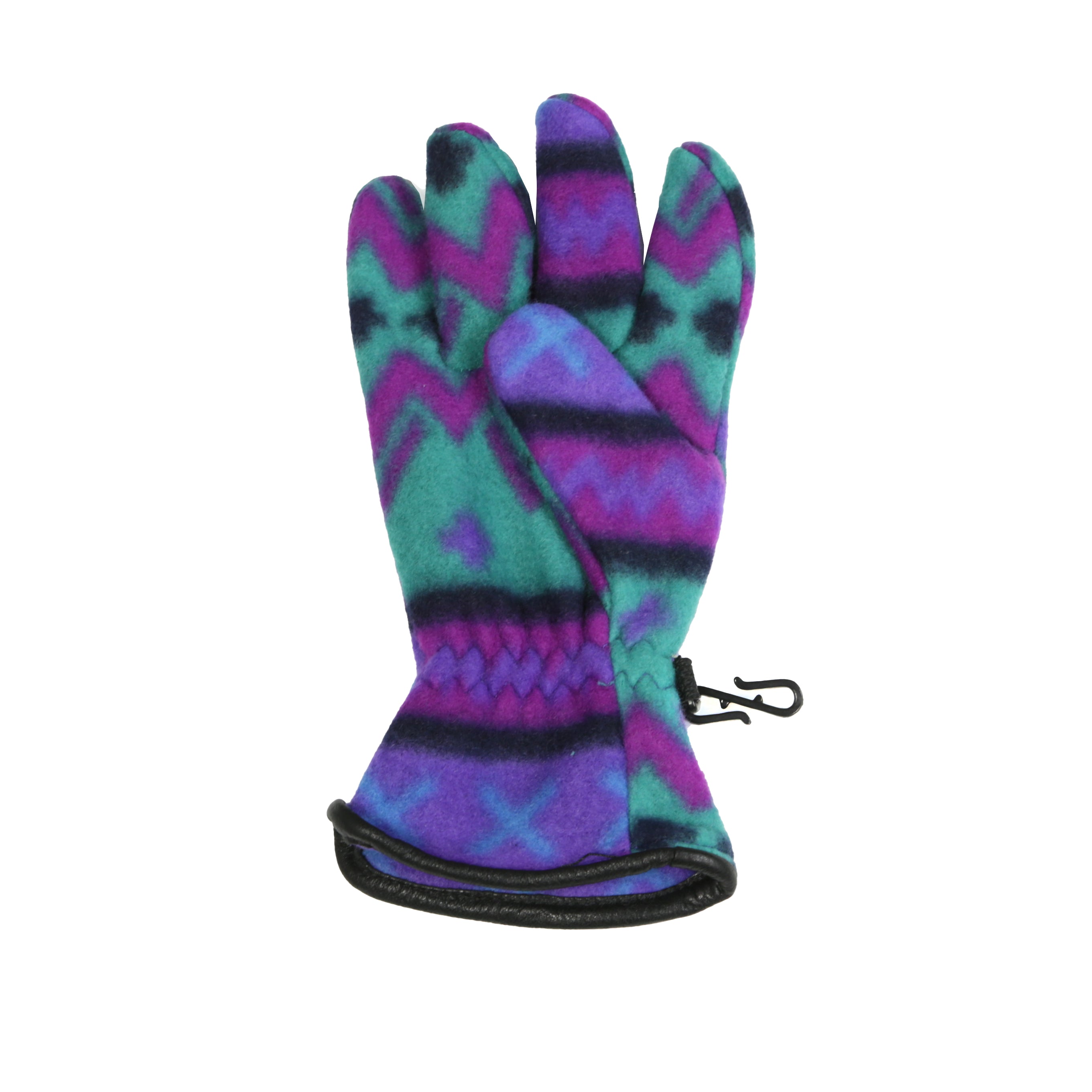 Kids Retro Print Fleece Gloves - Purple & Green