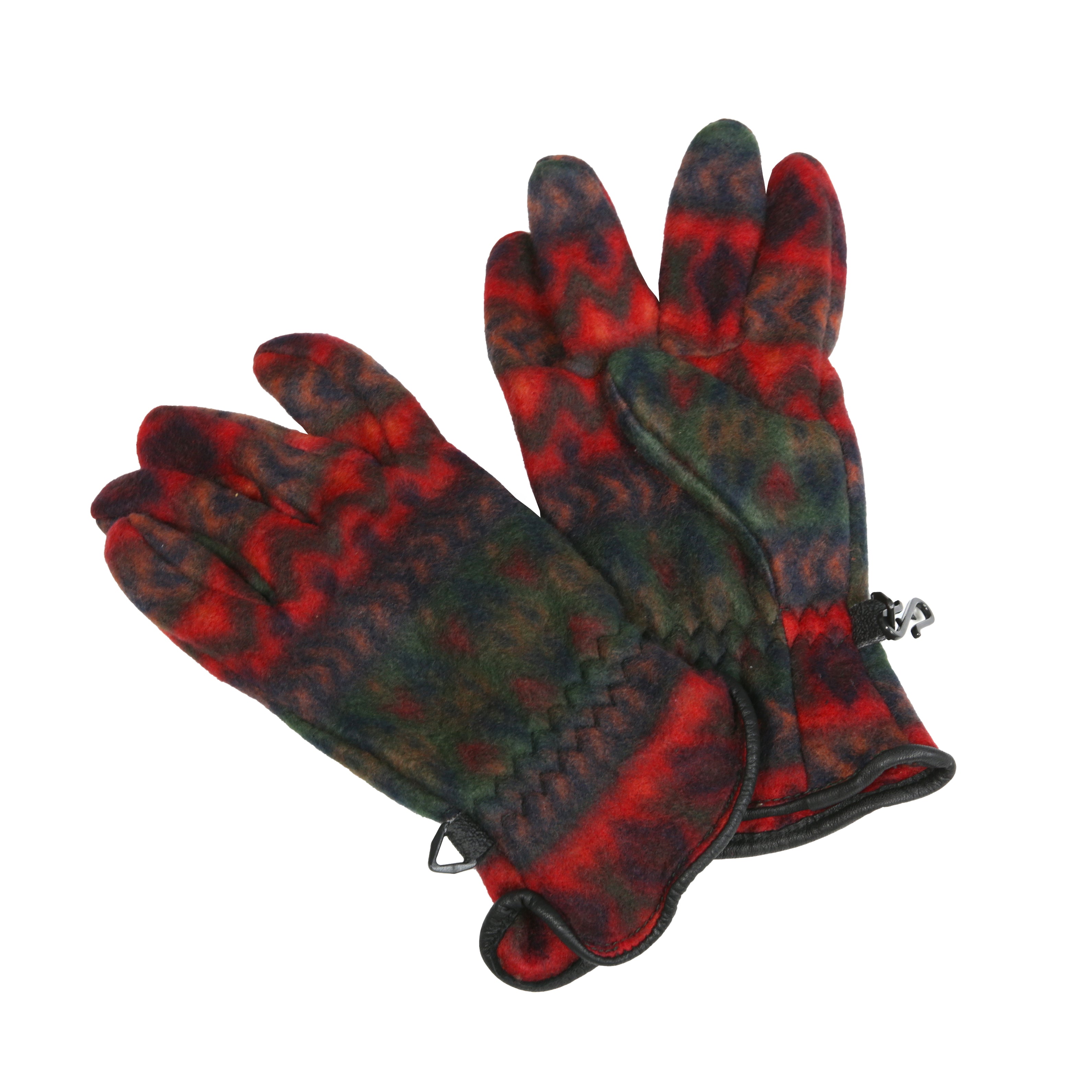 Kids Retro Print Fleece Gloves - Red & Black