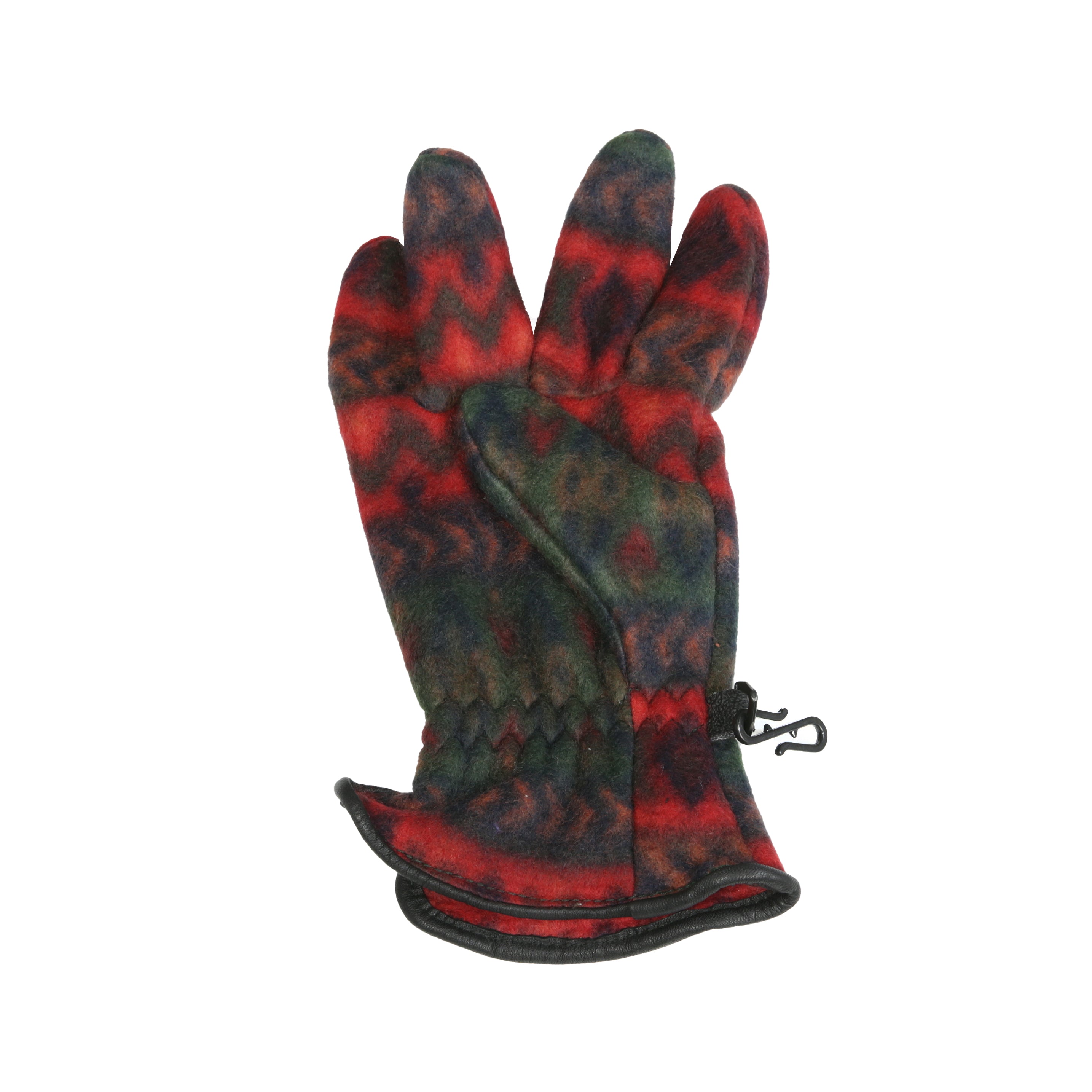 Kids Retro Print Fleece Gloves - Red & Black