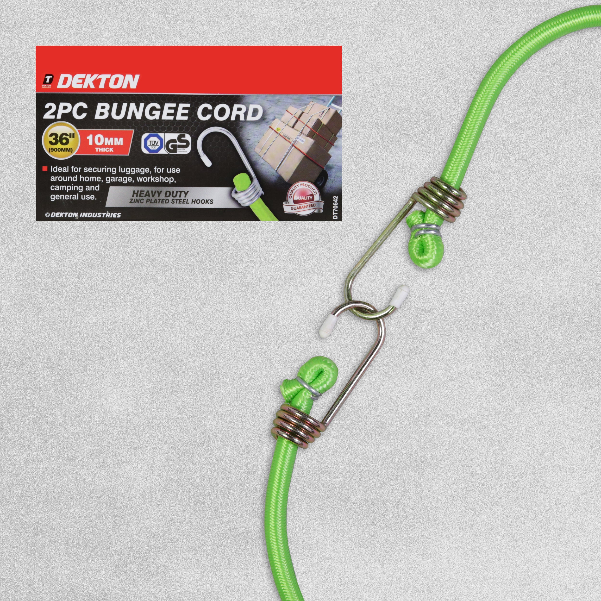 Dekton 2PC 36" 10mm Thick Bungee Cord With Zinc Plated Steel Hooks