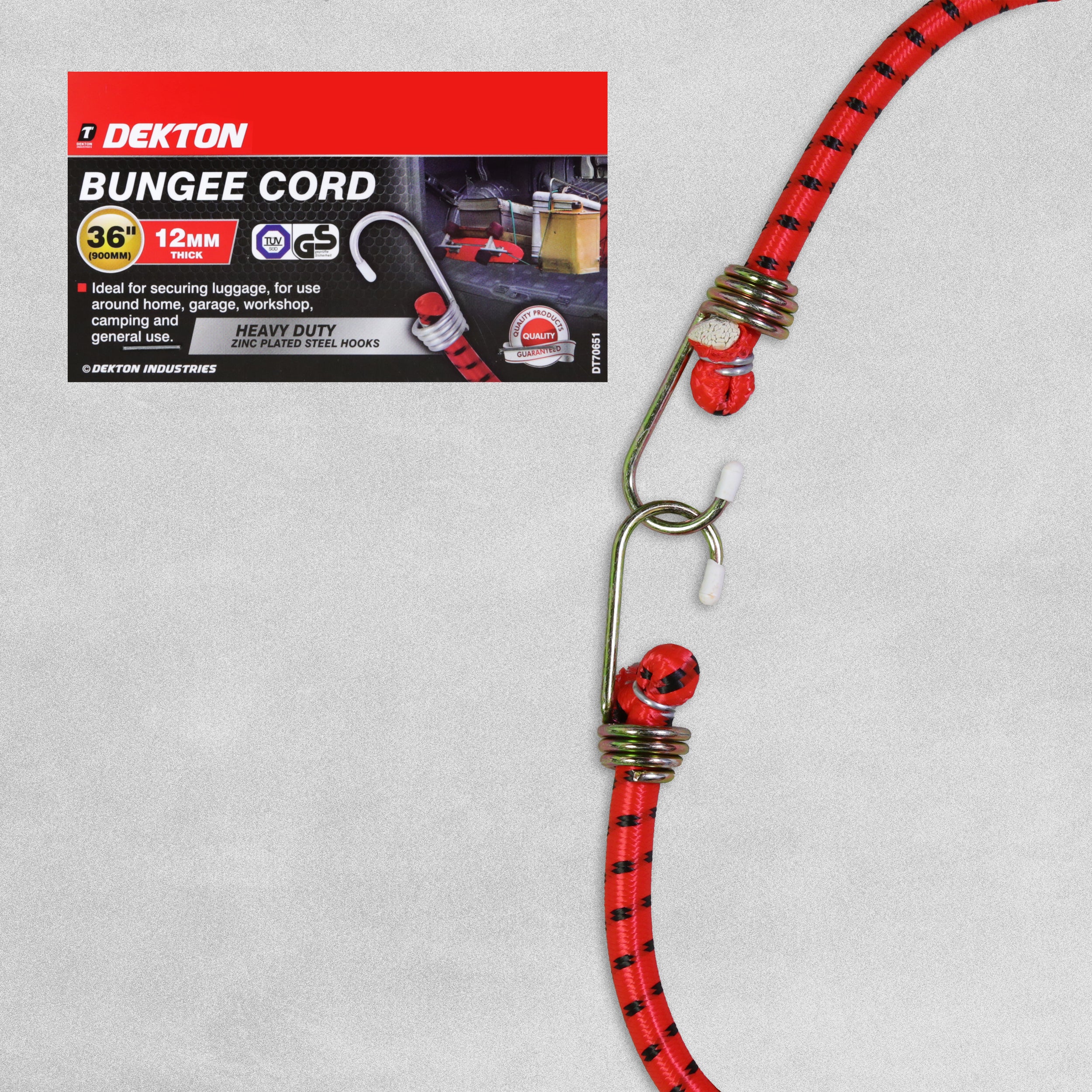 Dekton Bungee Cord With Zinc Plated Steel Hooks 12mm - 36" long