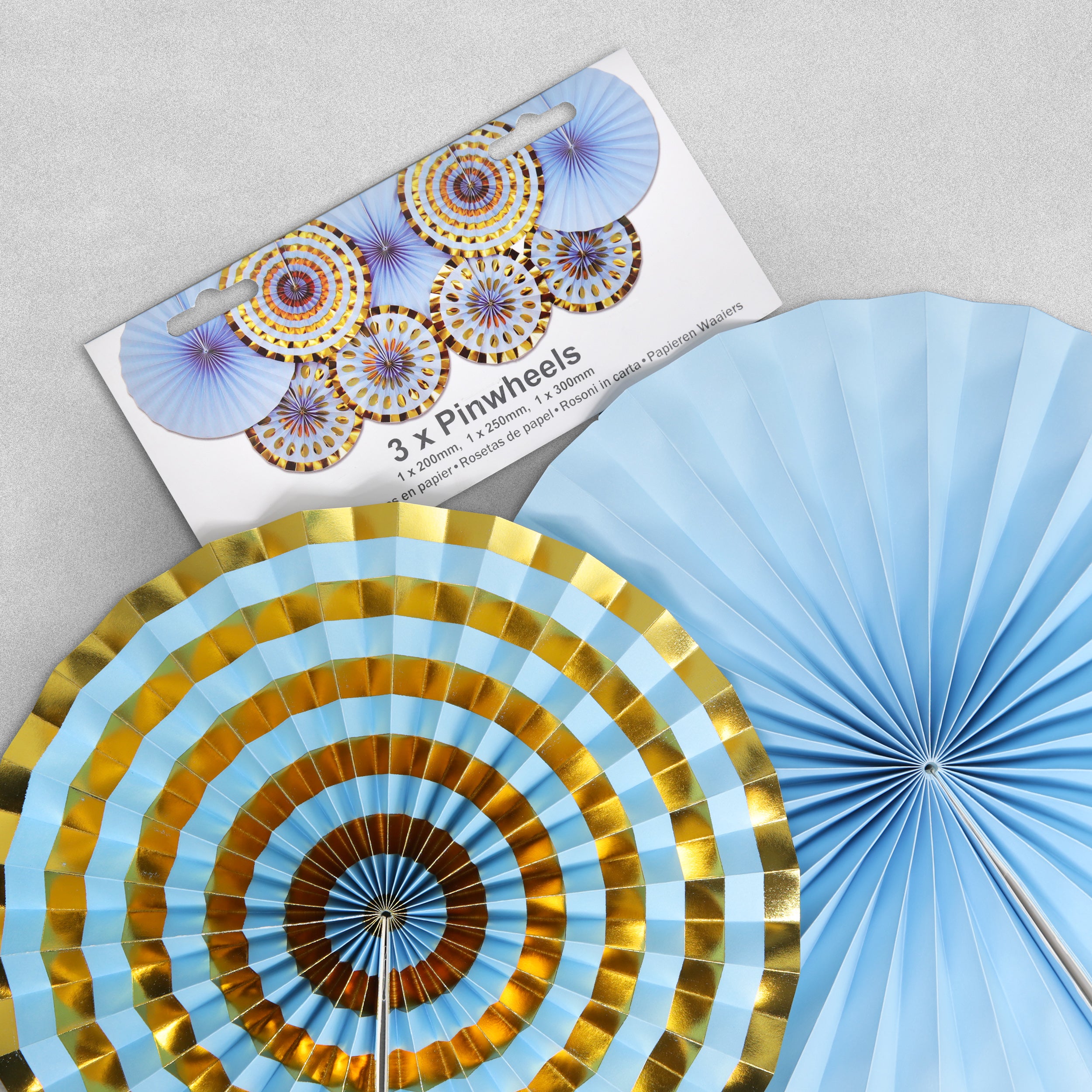 Blue & Gold Paper Pinwheel Decorations - Pack of 3