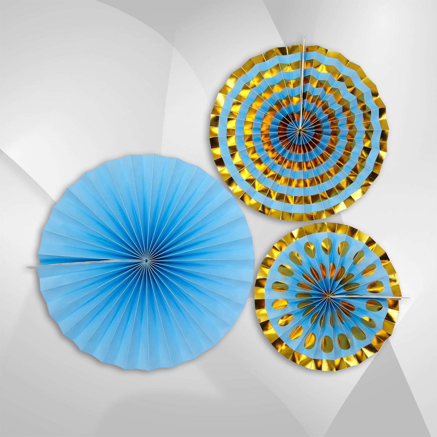 Blue & Gold Paper Pinwheel Decorations - Pack of 3