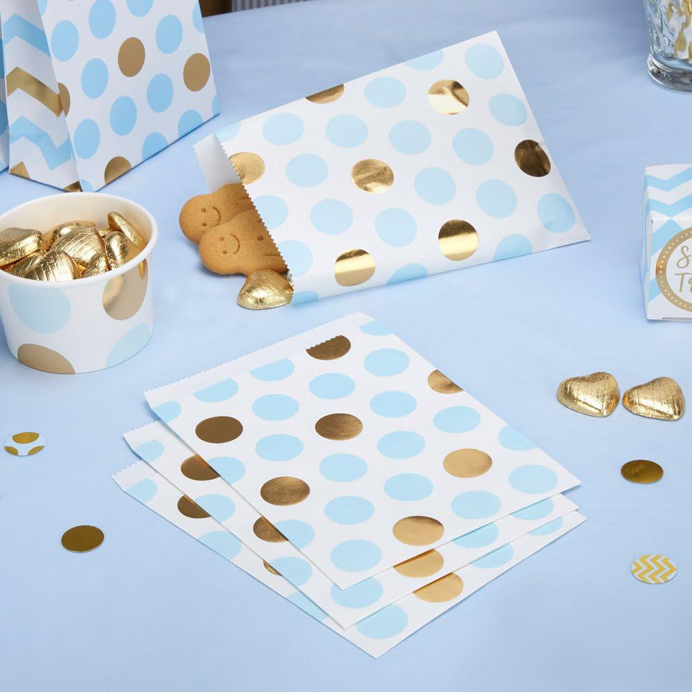 Blue & Gold Paper Sweetie Bags - Pack of 25