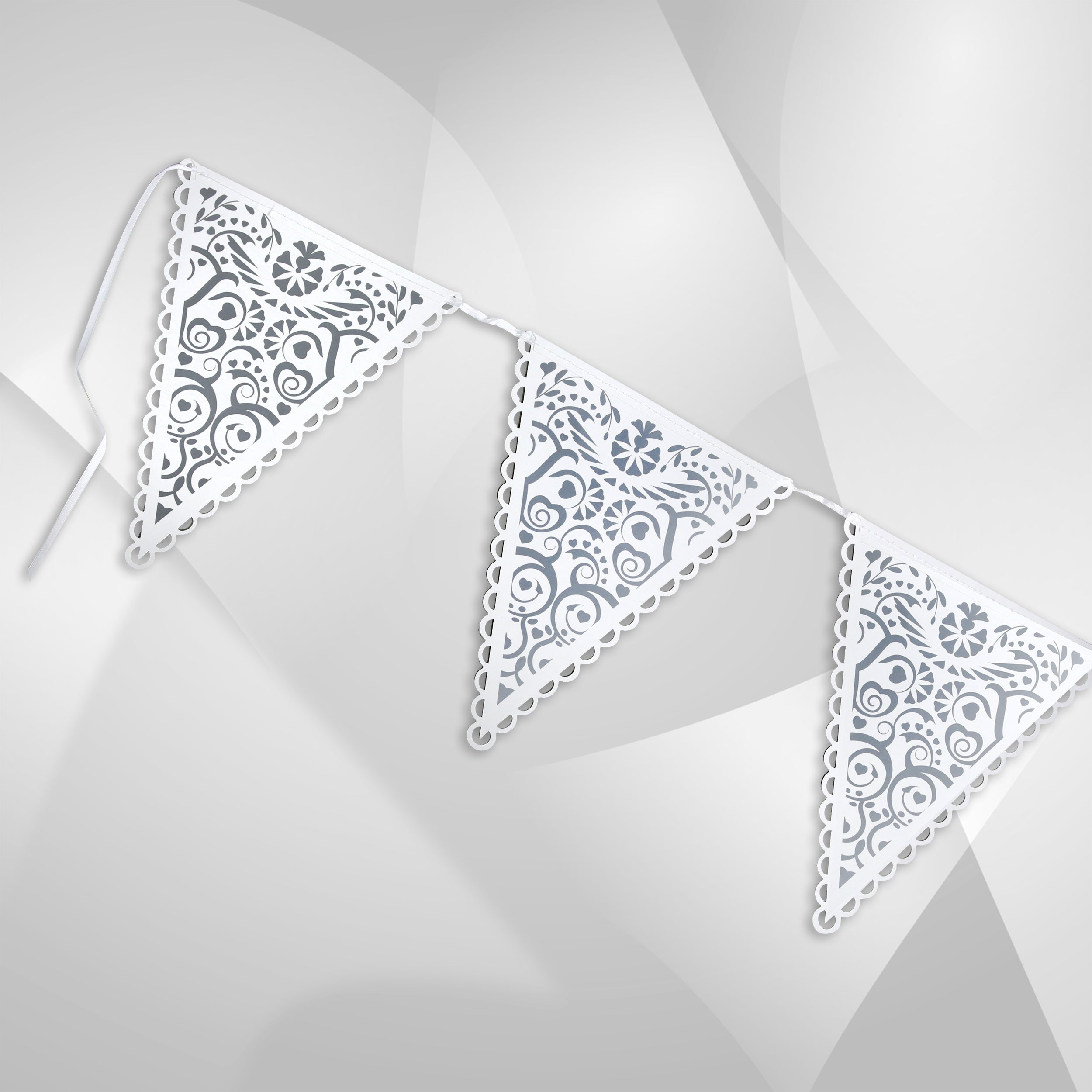 Vintage Silver & White Lace Bunting – 4+ Meters Of Fabric Wedding/Party Decoration For A Romantic, Elegant Look