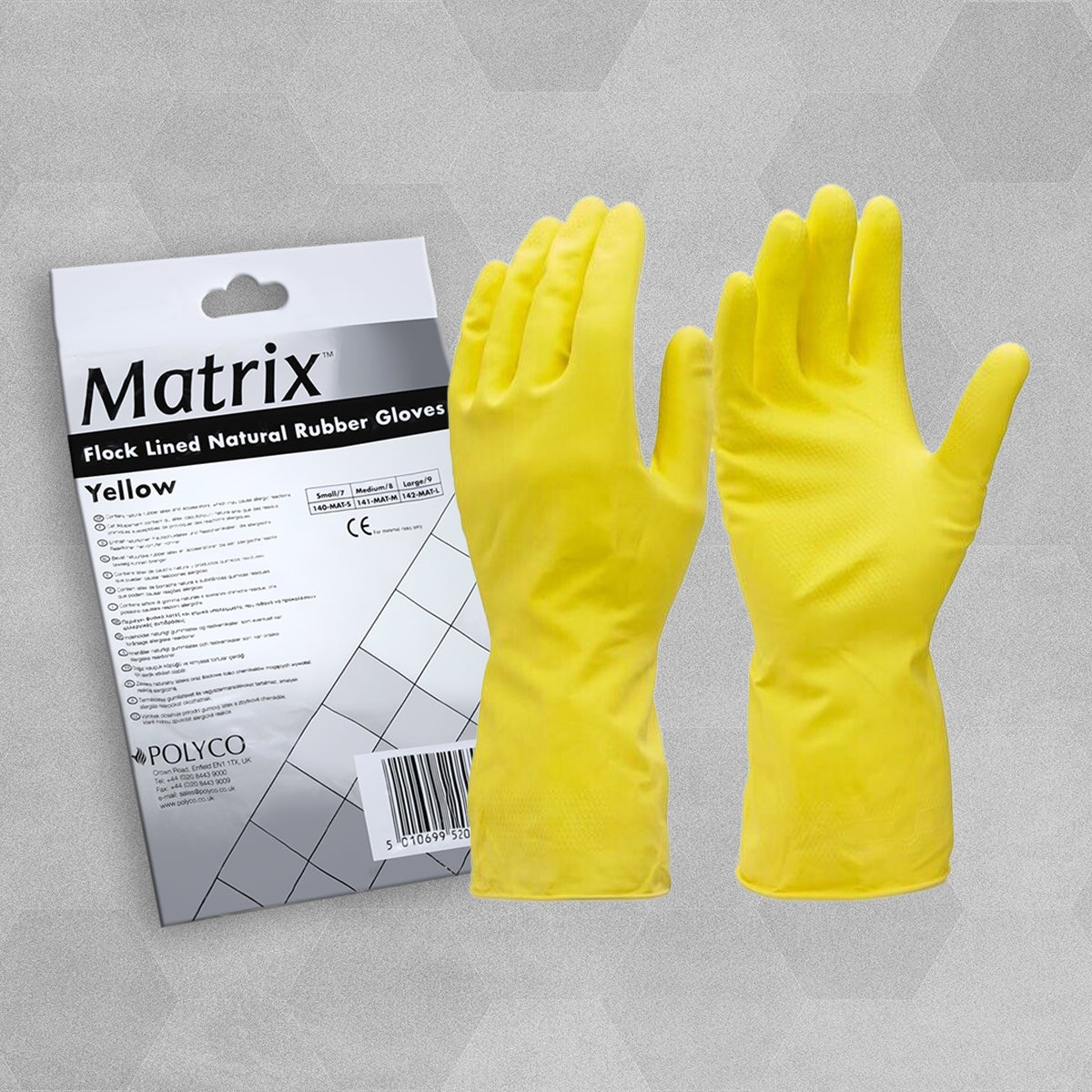 Matrix Flock Lined Natural Rubber Gloves - Yellow - Large