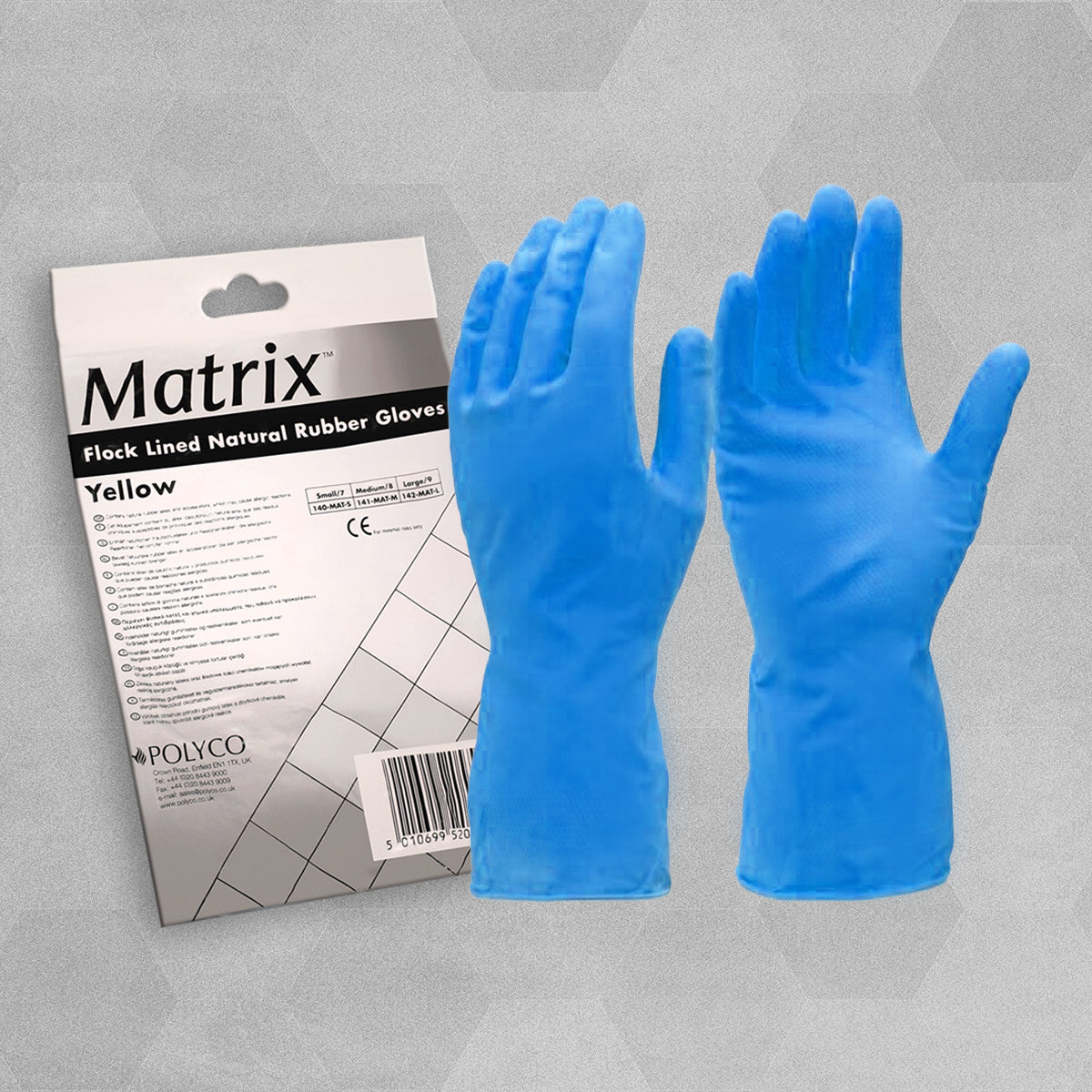 Matrix Flock lined Natural Rubber Glove Blue Large Size 9