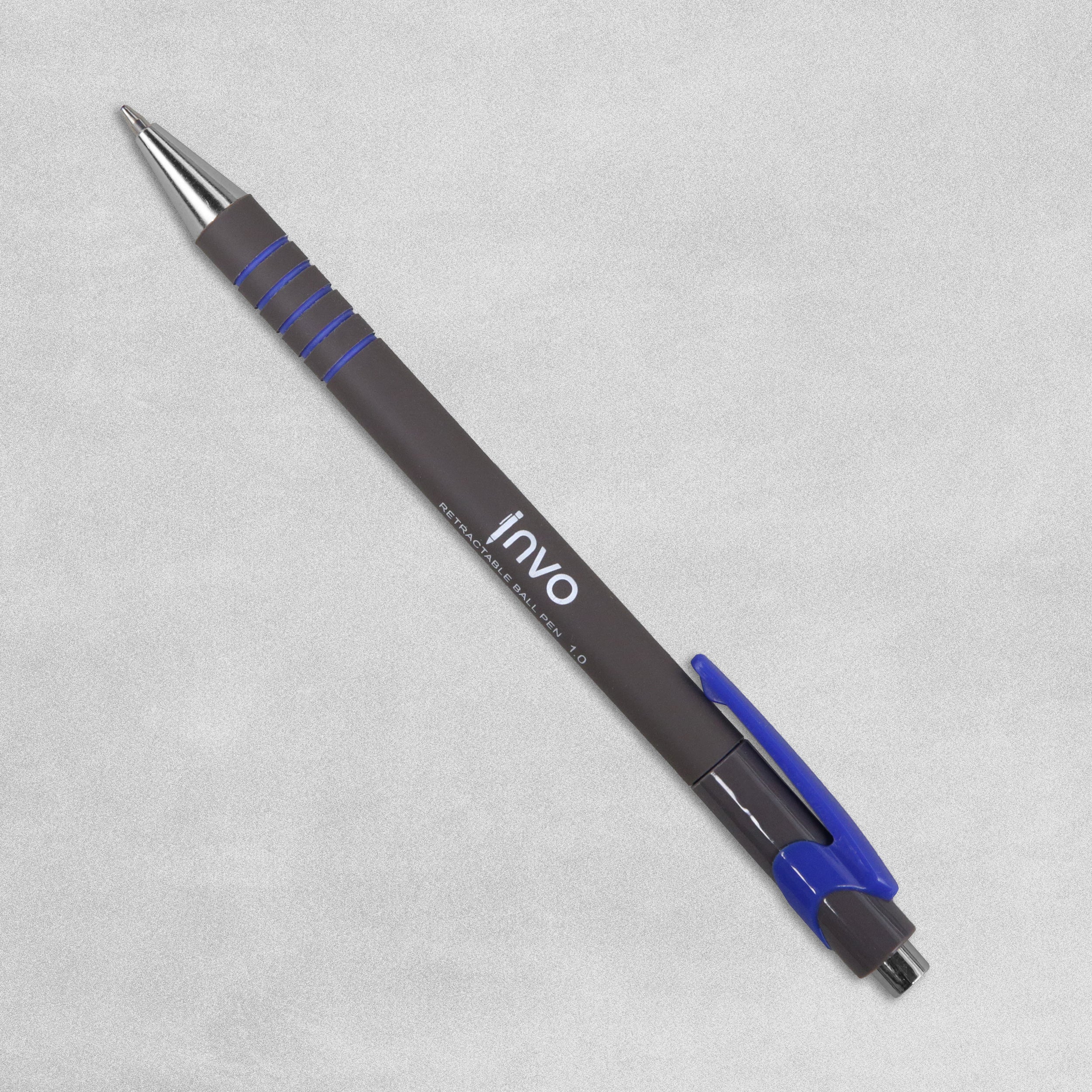 INVO Rubberised Grip Retractable Ballpen Blue Ink - Pack of 4
