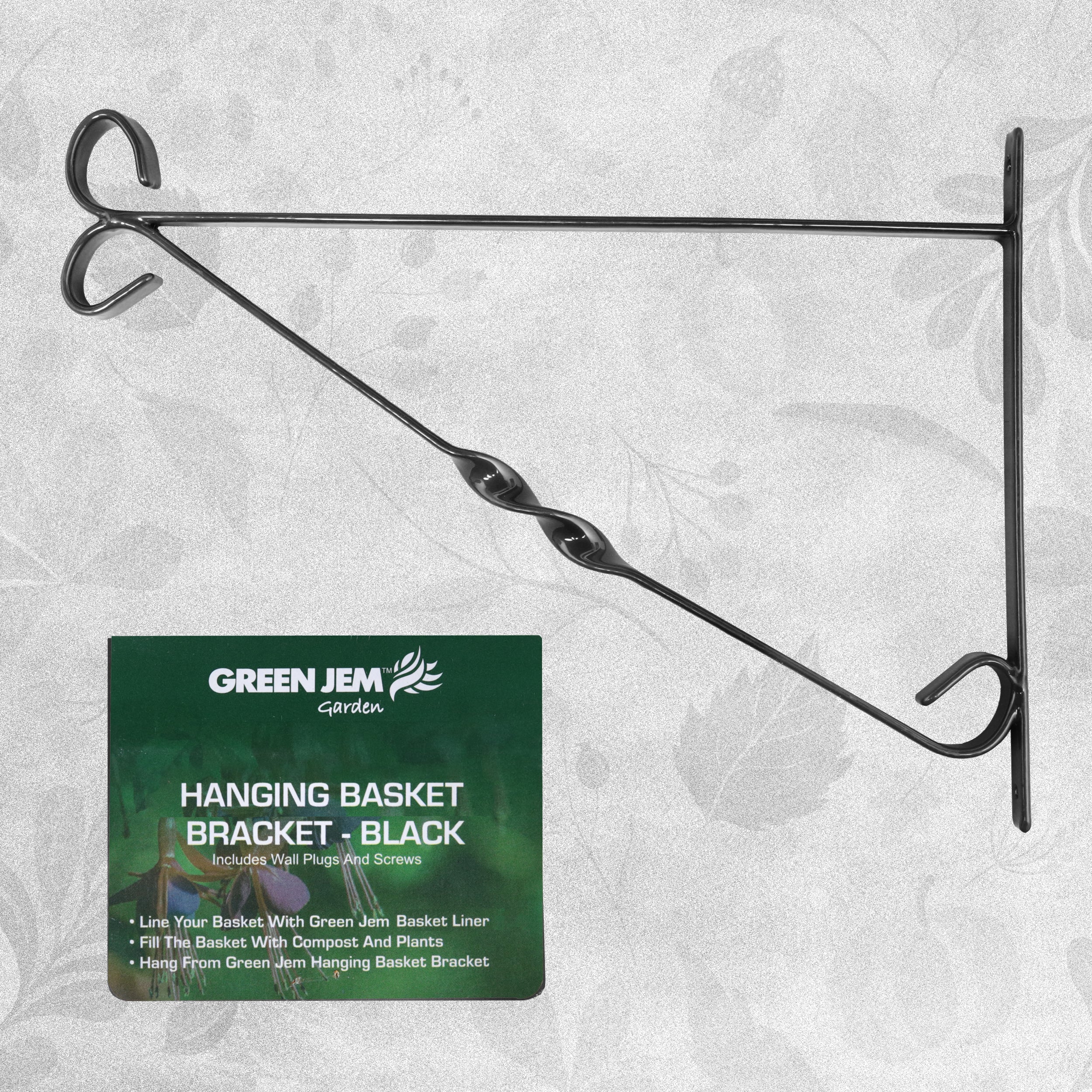 Green Jem Heavy Duty Garden Wall Hanging Basket Bracket - Black - 36 cm (14")