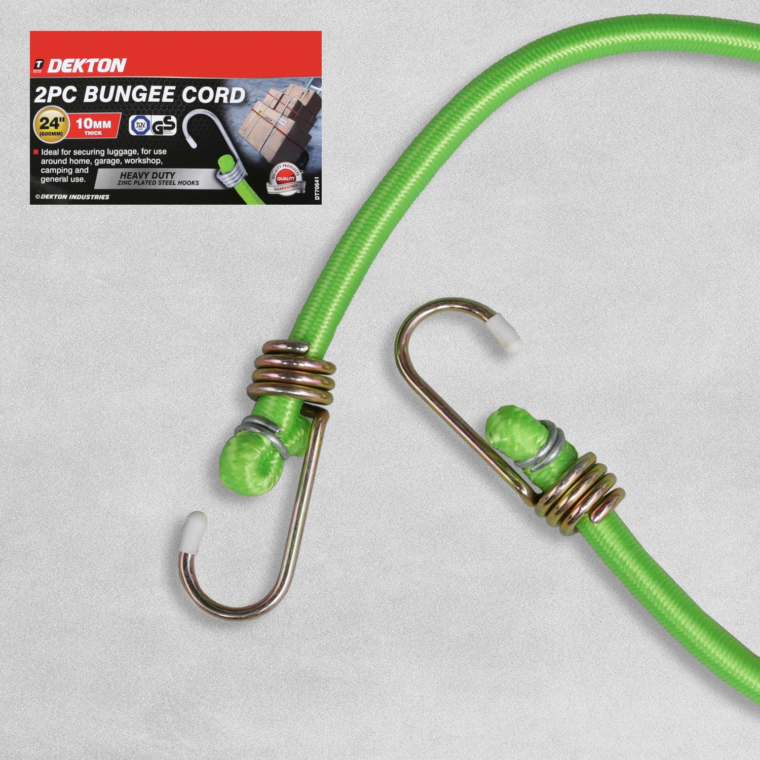 Dekton 2PC 24" 10mm Thick Bungee Cord With Zinc Plated Steel Hooks