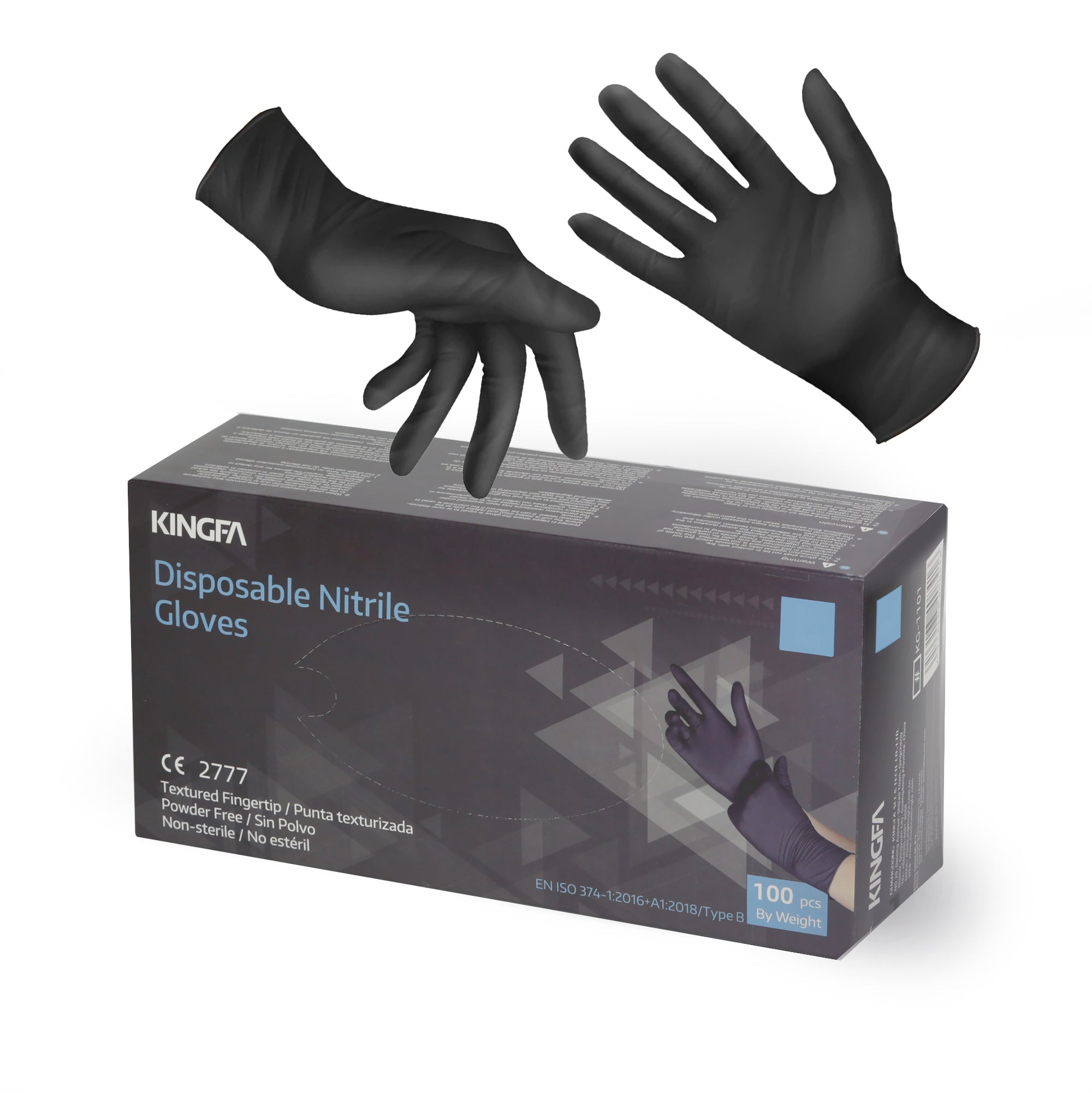 Kingfa Nitrile Disposable Gloves Black - 100 Pack (M, L & XL available)