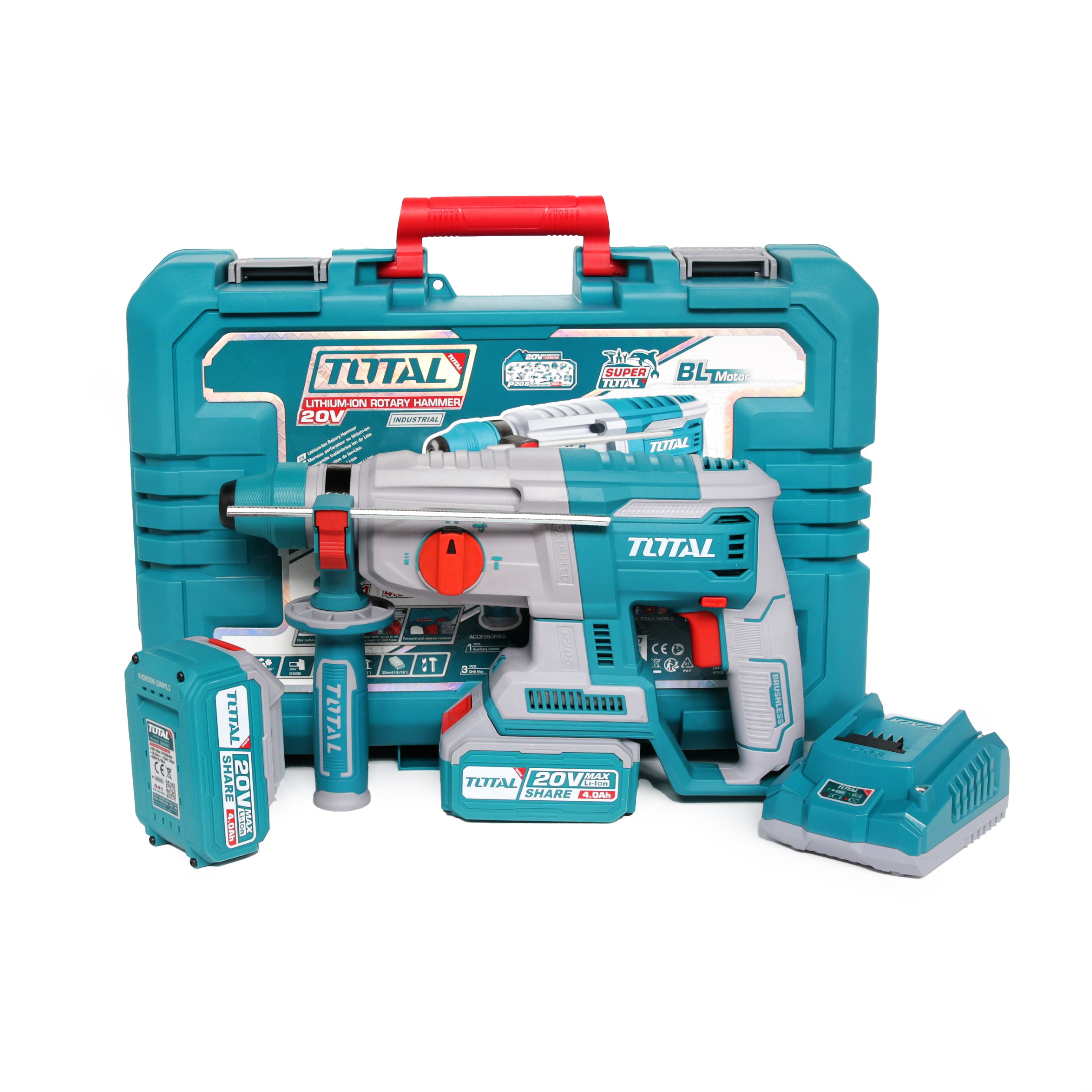 Total Li-Ion 20V Rotary Hammer (with 2 x Batteries & Charger) - TRHLI202287