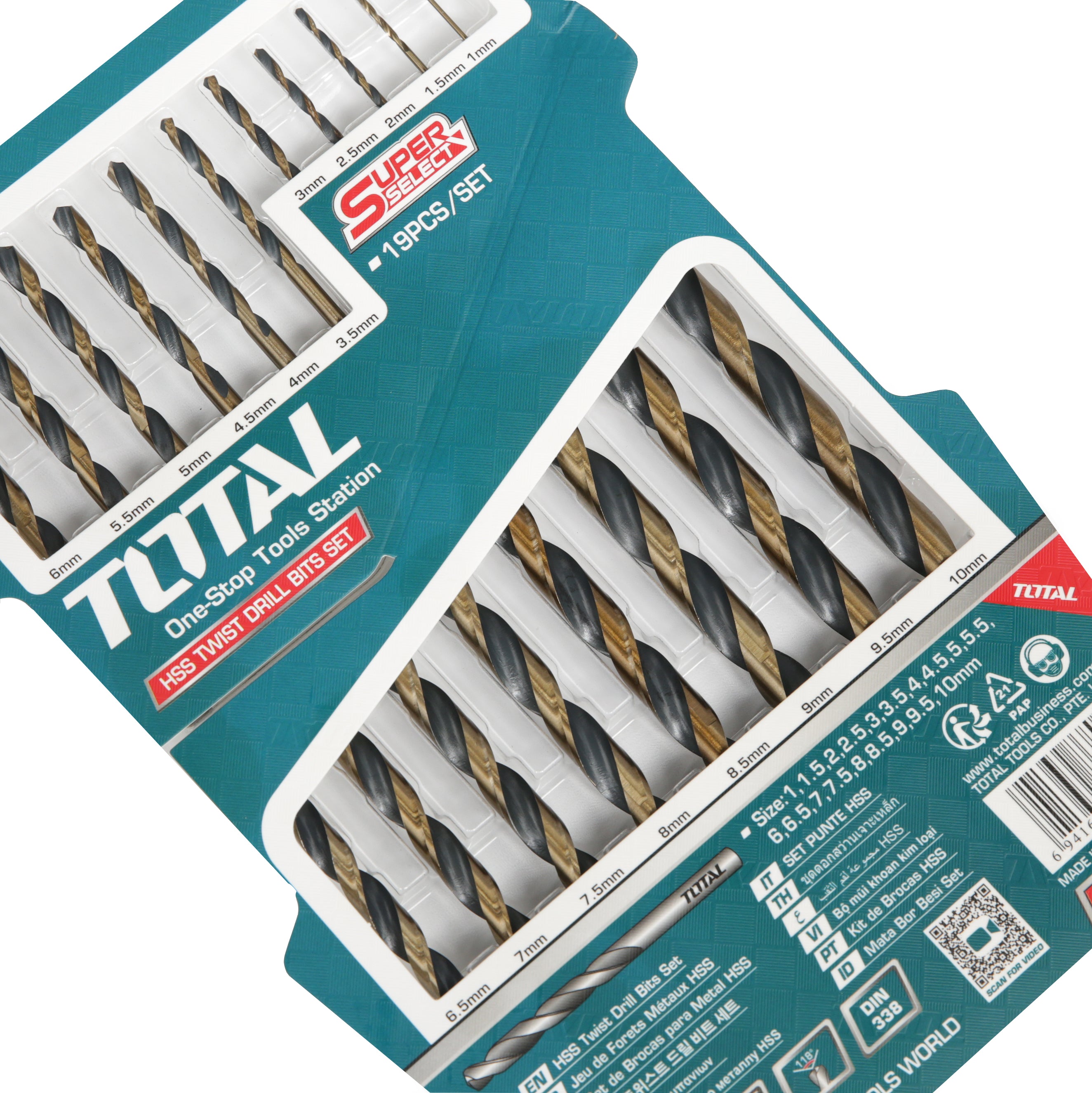 Total HSS Twist Drill Bits Set 19pcs - TAKSDB9195