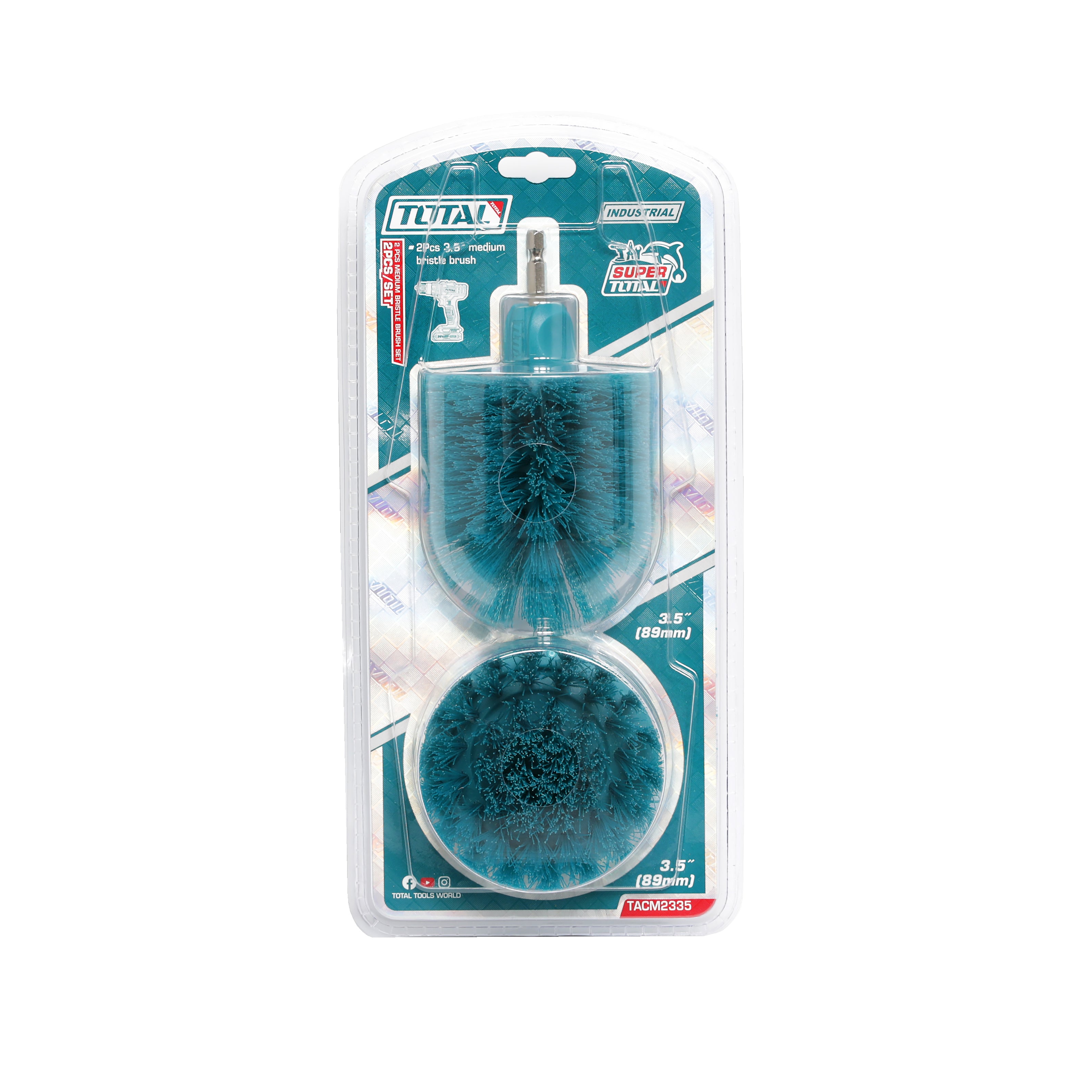 Total 2pc Medium Bristle Brush Set 3.5" (89mm) - TACM2335