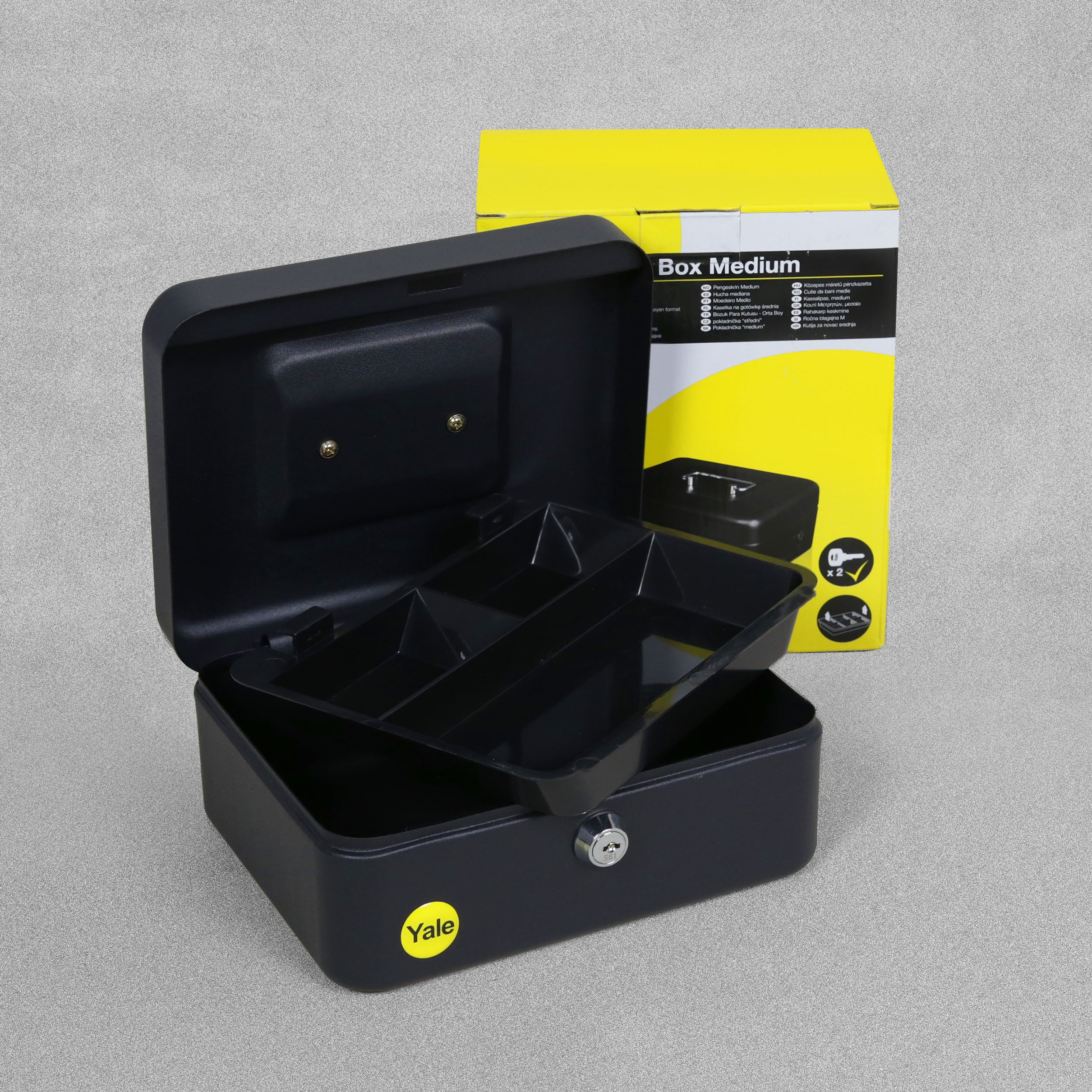Yale Medium Cash Box Black 200 x 160 x 90mm (2 Keys)