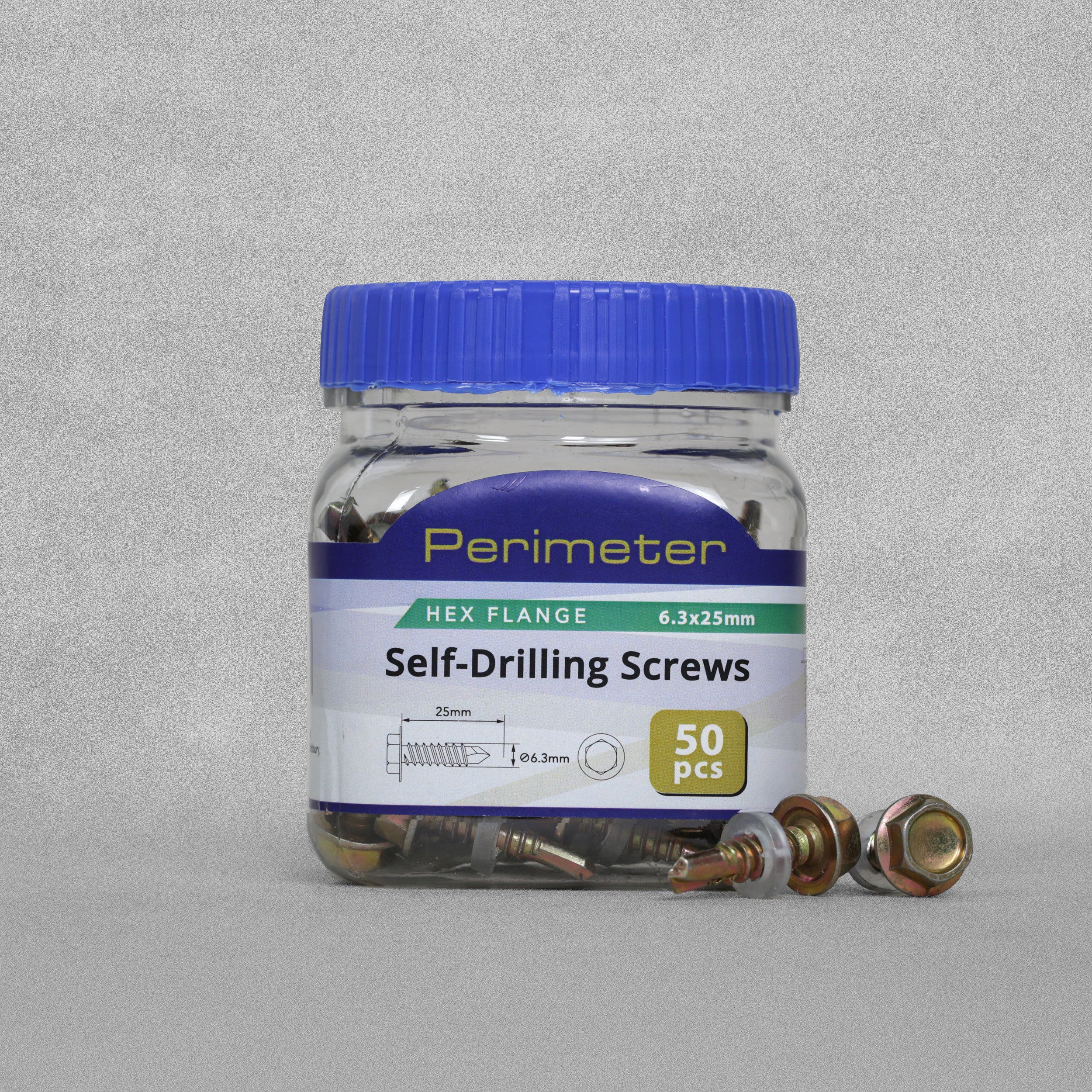 Perimeter Self-Drilling Screws - Hex Flange Head Pozi Drive 6.3x25mm - Pack of 50