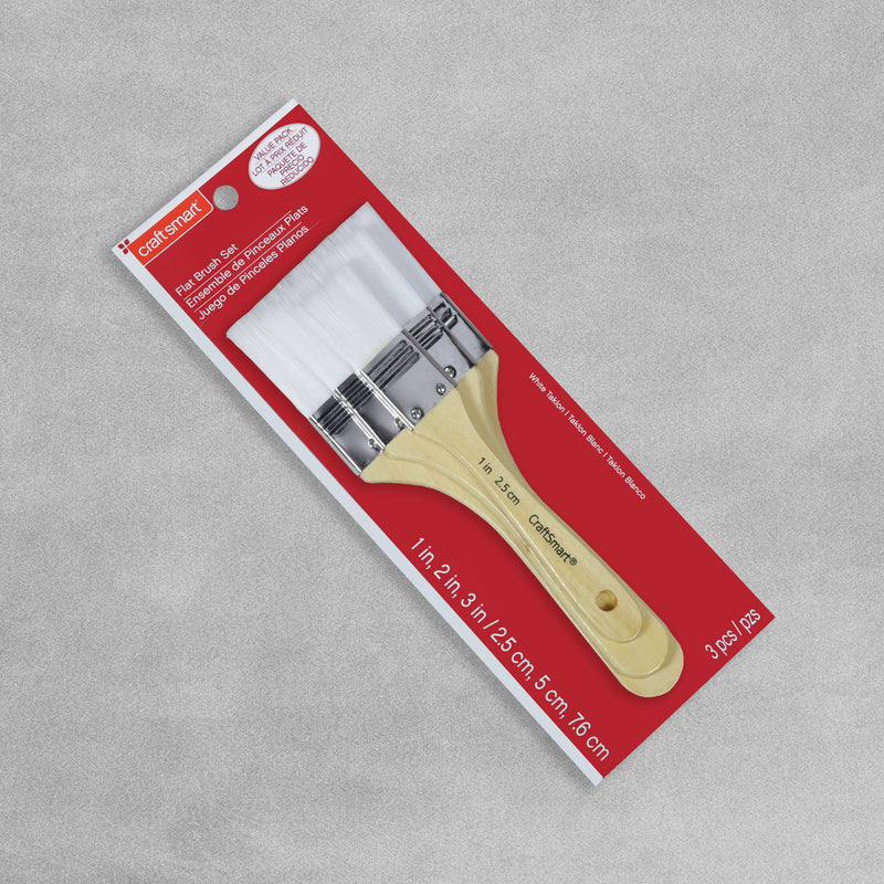 Craft Smart Flat White Taklon Paint Brushes - Set of 3