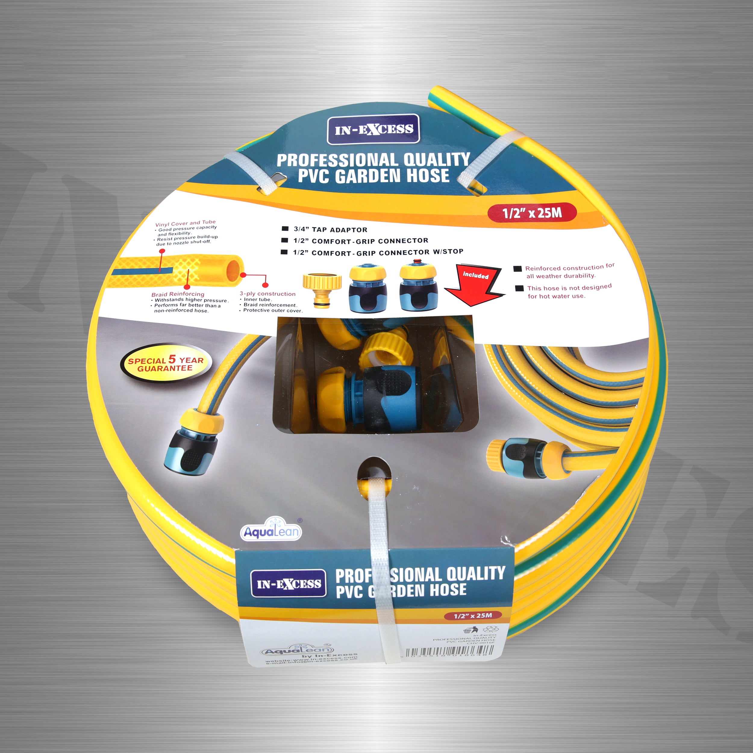 In-Excess Aqualean Professional Reinforced Garden Hosepipe With Connectors - 1/2" x 25m