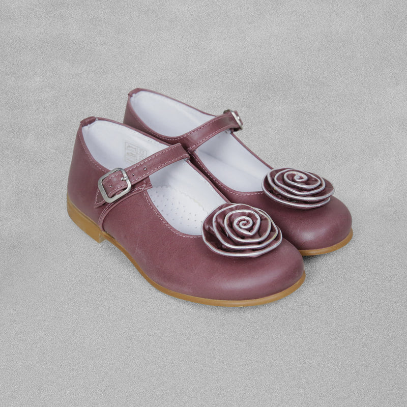 Shoeting Stars Plum Shoes with Buckle Strap Flower