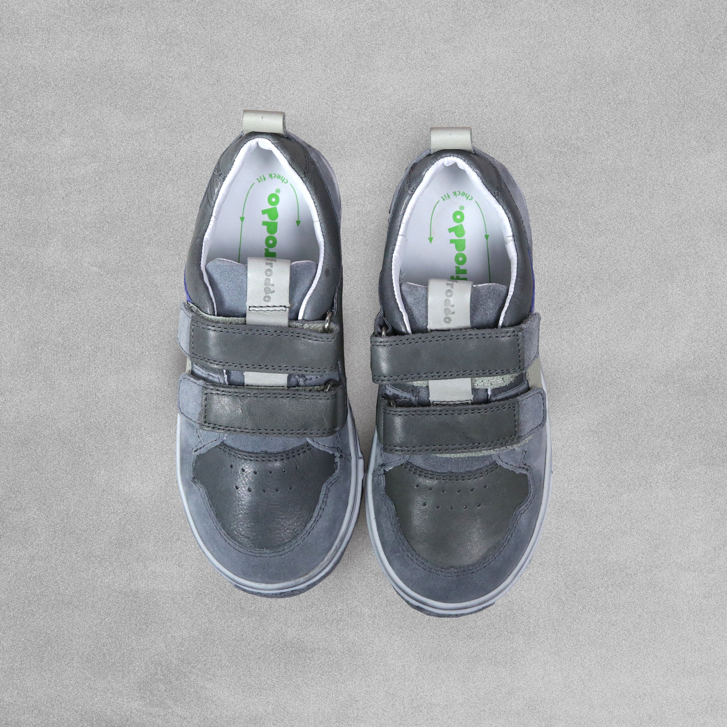 'Froddo' Grey Leather Shoes with Velcro Straps