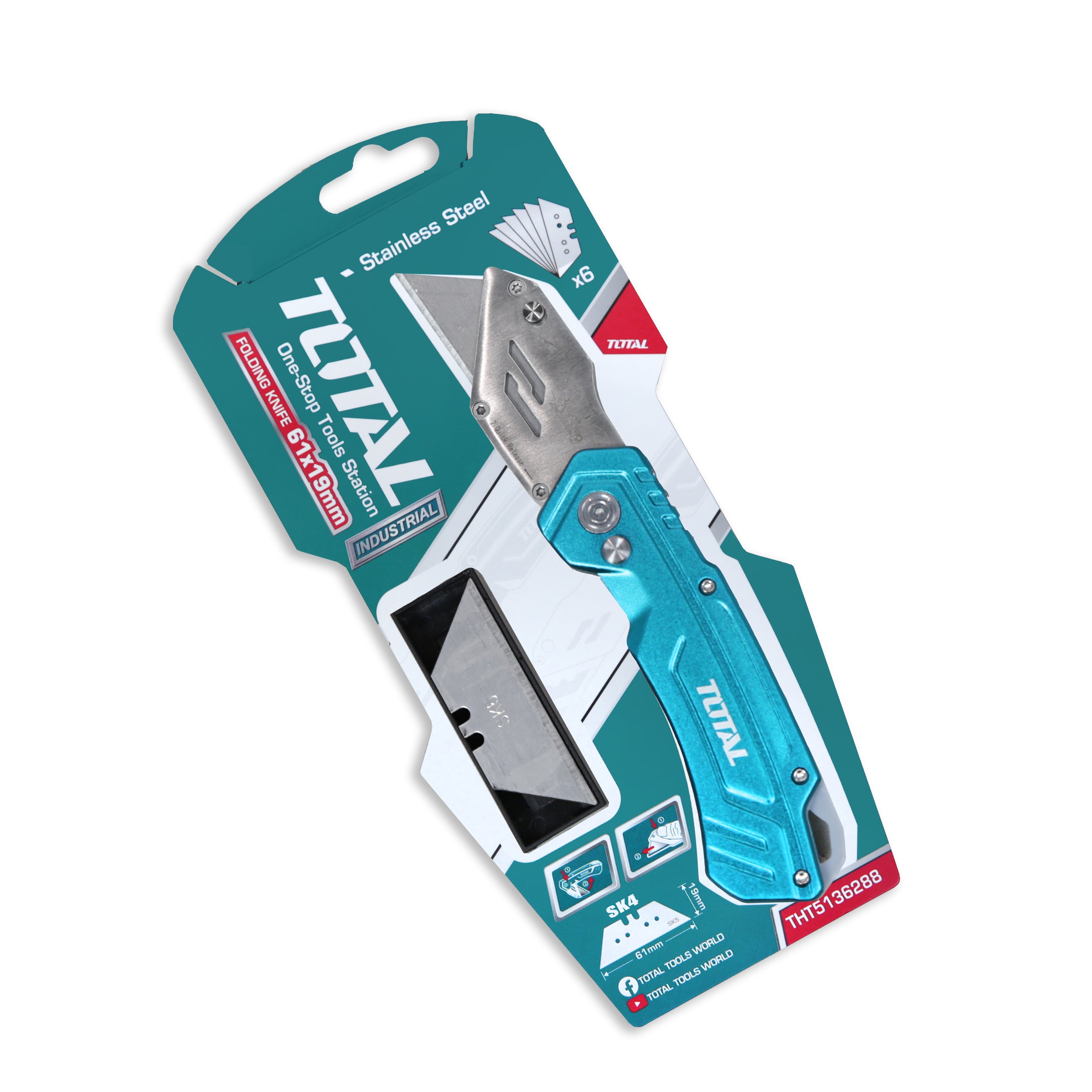 Total Folding Knife - 19 x 61mm - Includes 6 blades - THT5136288