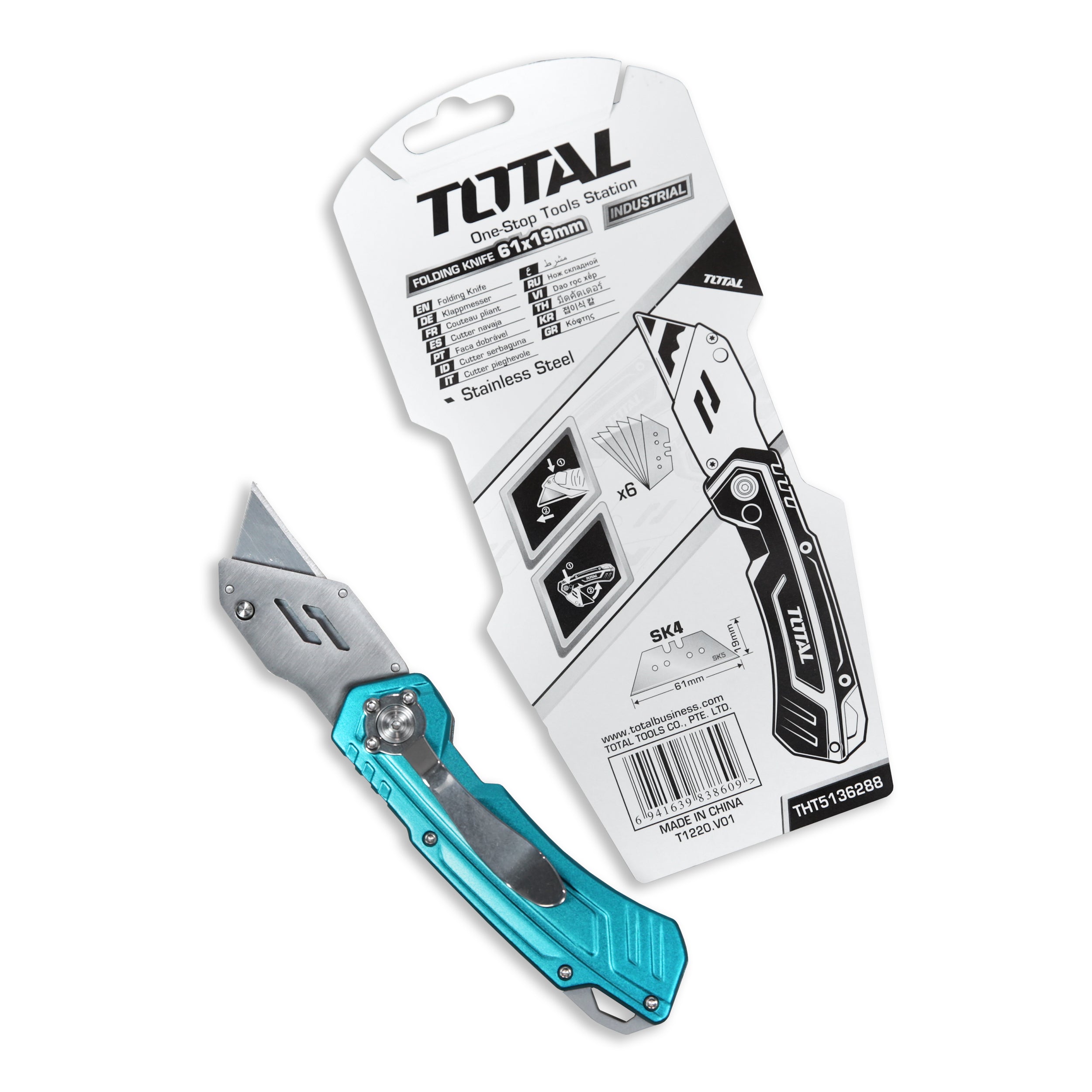 Total Folding Knife - 19 x 61mm - Includes 6 blades - THT5136288