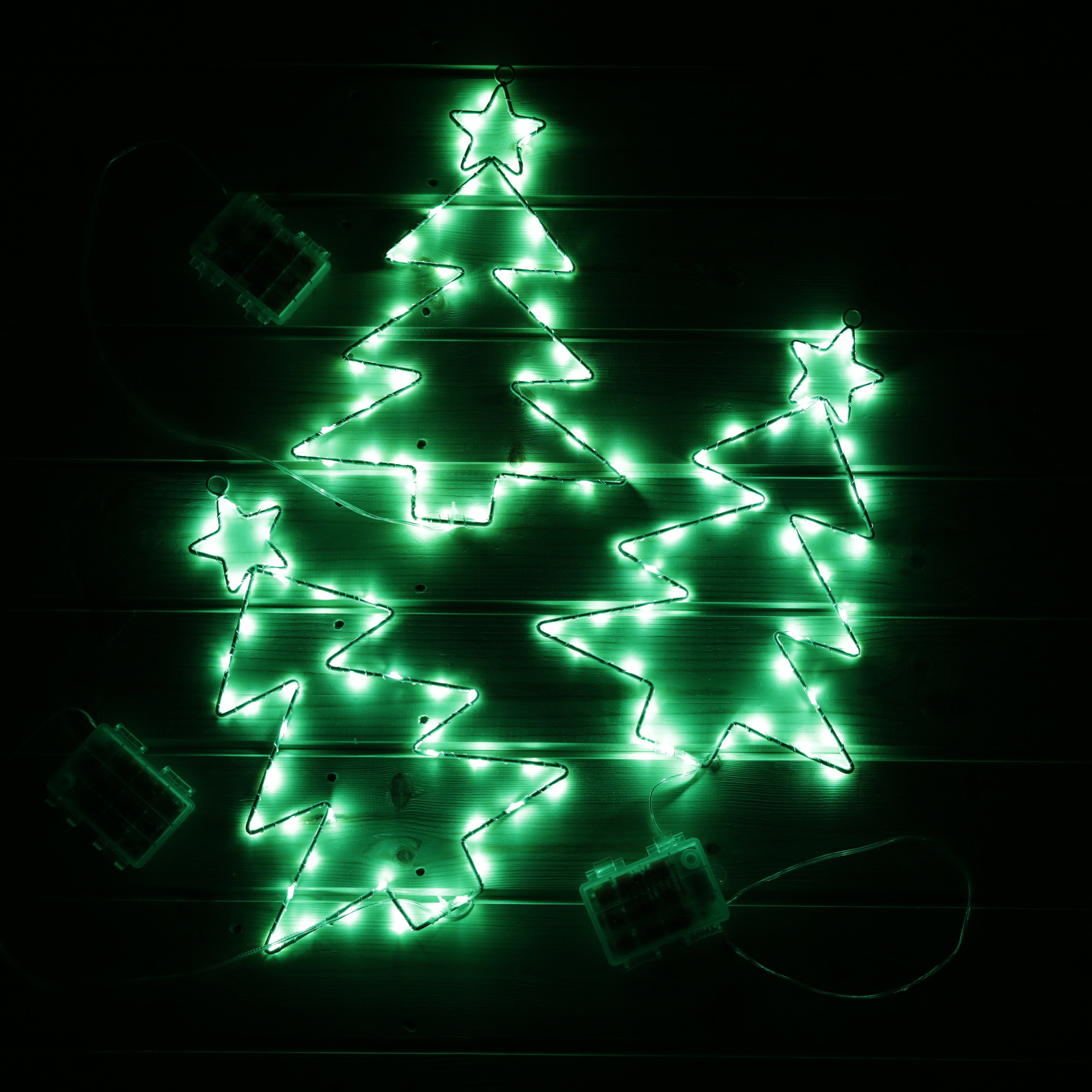 Christmas Tree LED Hanging Green Window Lights - Set of 3