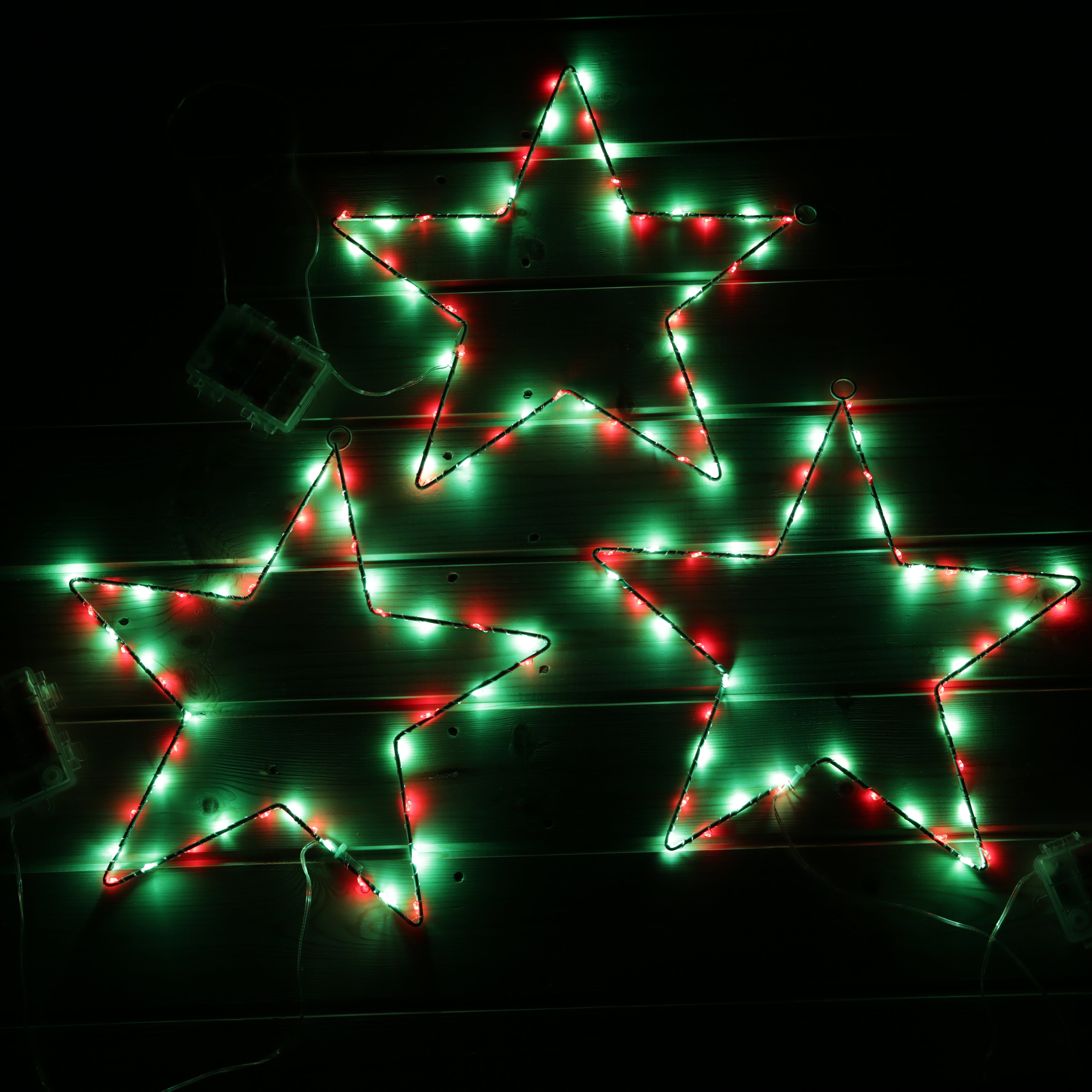Christmas Star LED Hanging Red & Green Window Lights - Set of 3