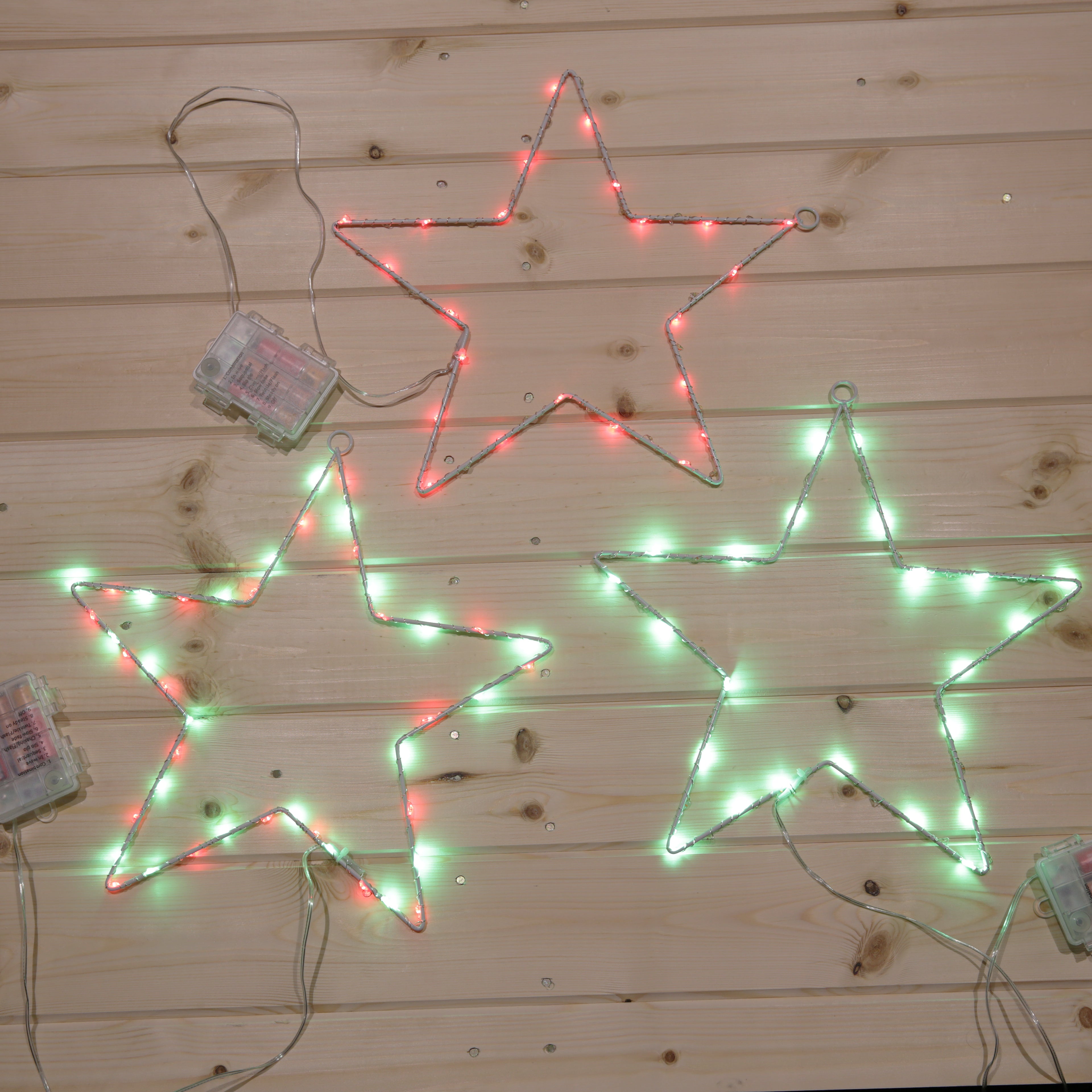 Christmas Star LED Hanging Red & Green Window Lights - Set of 3