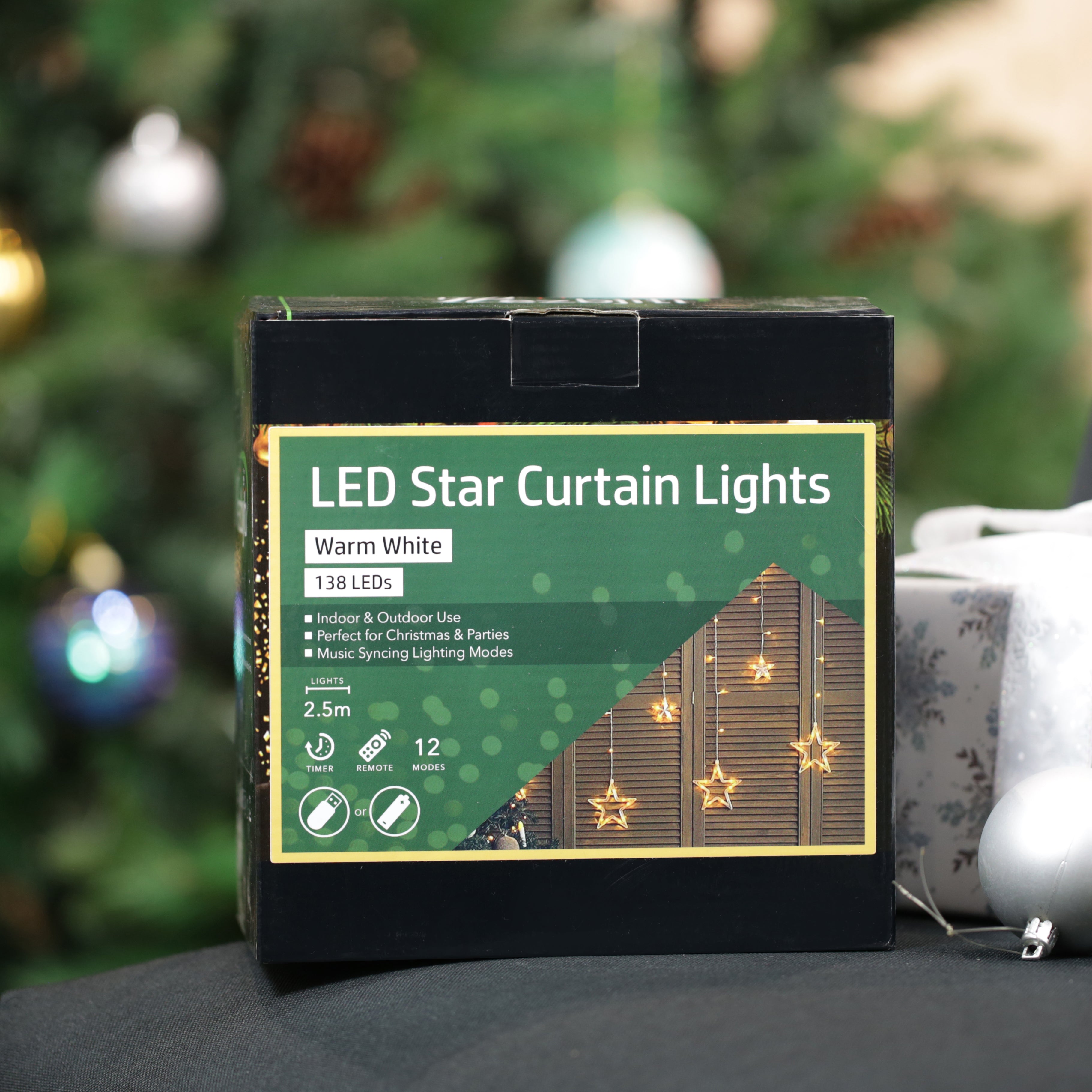 Warm White Star LED Curtain Lights 2.5 x 1m