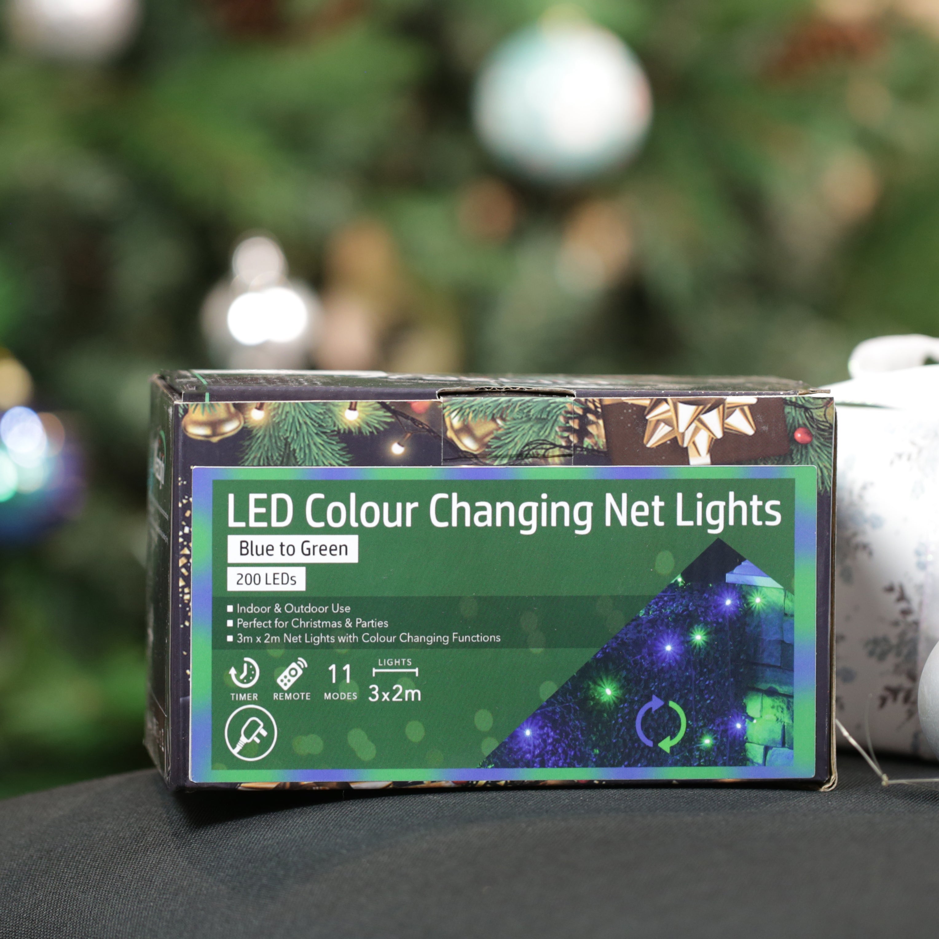 Colour Changing Blue & Green LED Net Lights - 3 x 2m