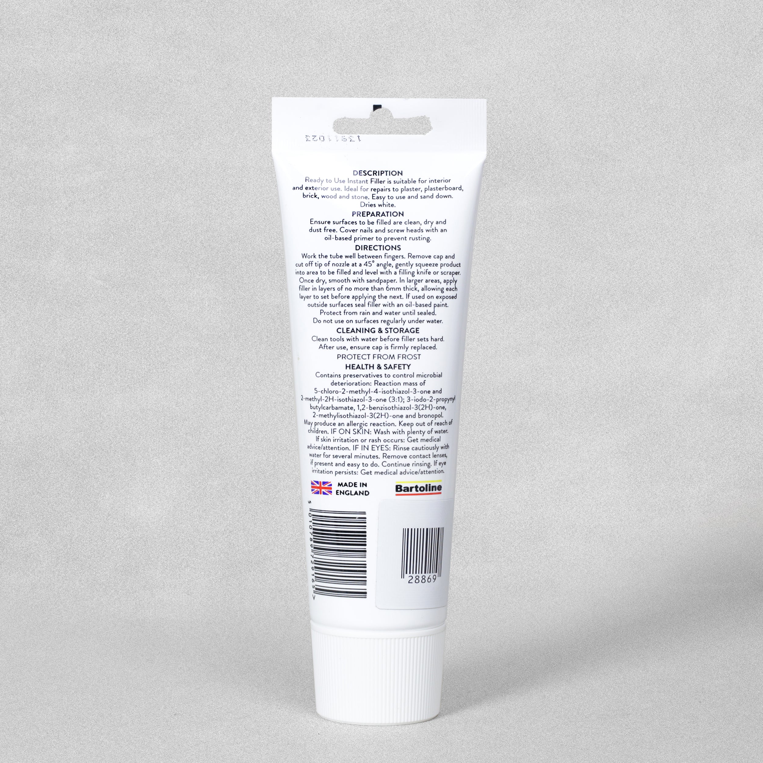 Bartoline 330g Squeezy Tube Instant Ready Mixed Filler