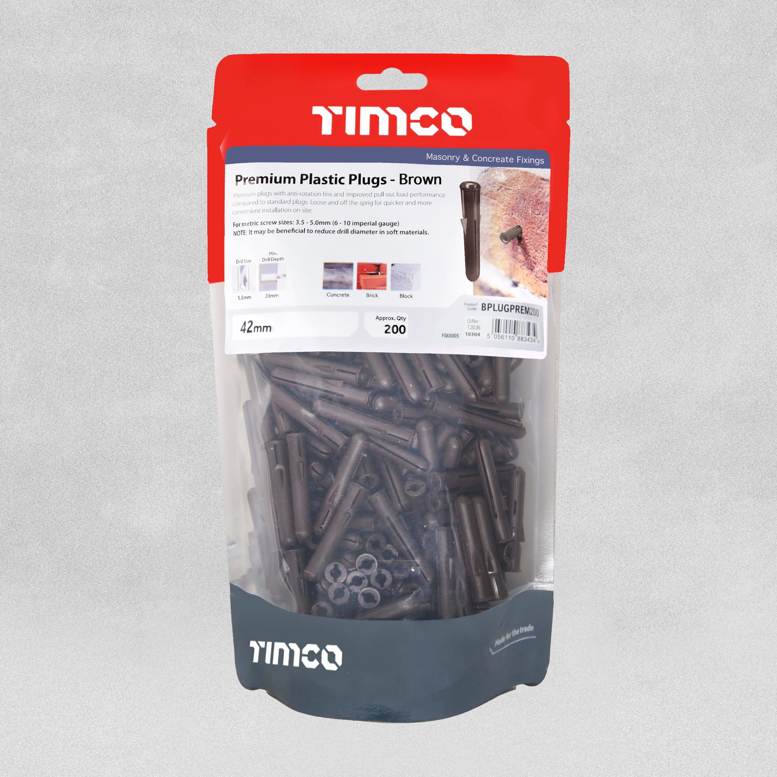 Timco 200 Premium Plastic Plugs - Brown