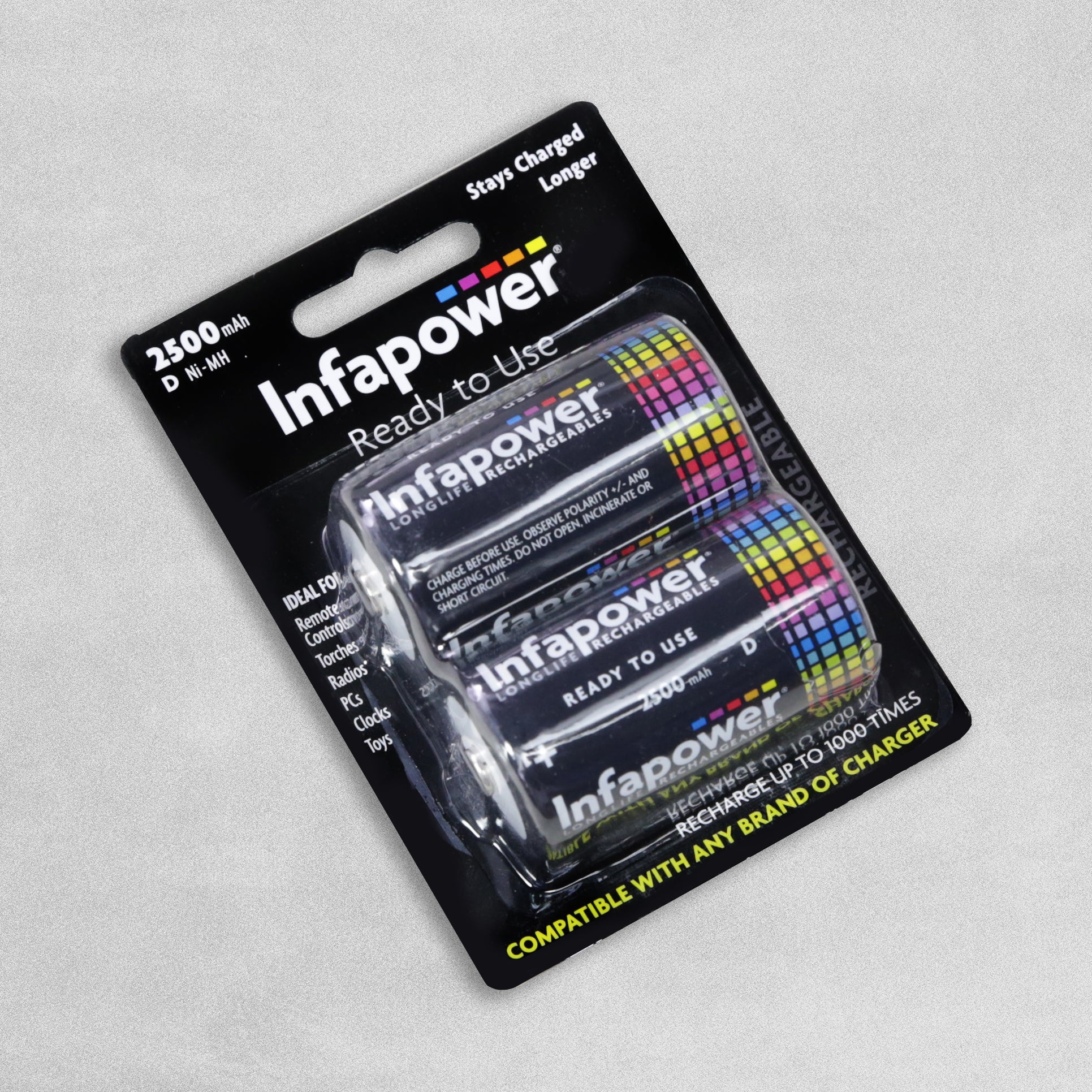 Infapower Rechargeable D Batteries 2500mAh - Pack of 2