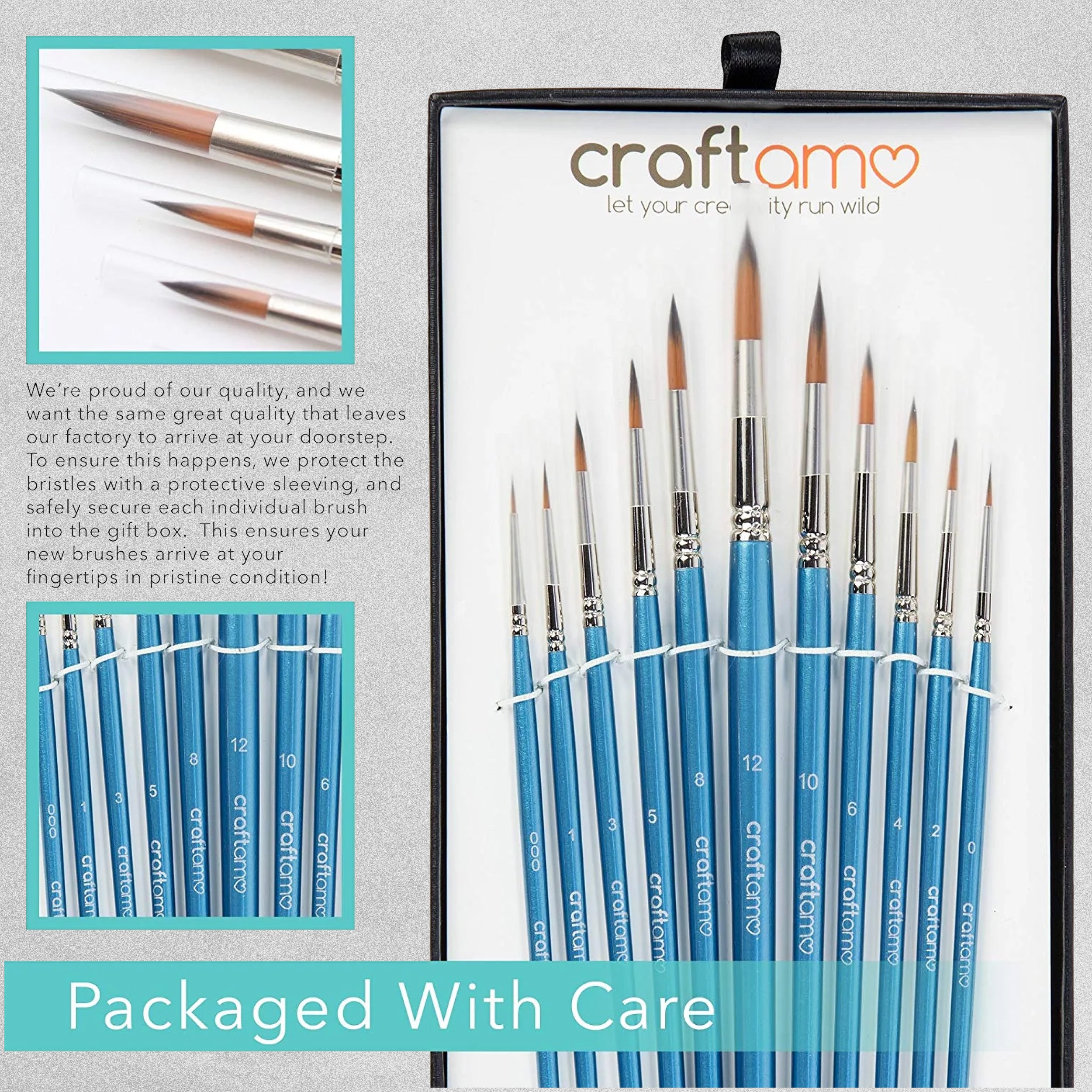 Craftamo Eco-Friendly Brush Set for Oil, Acrylic or Watercolour - 11pcs