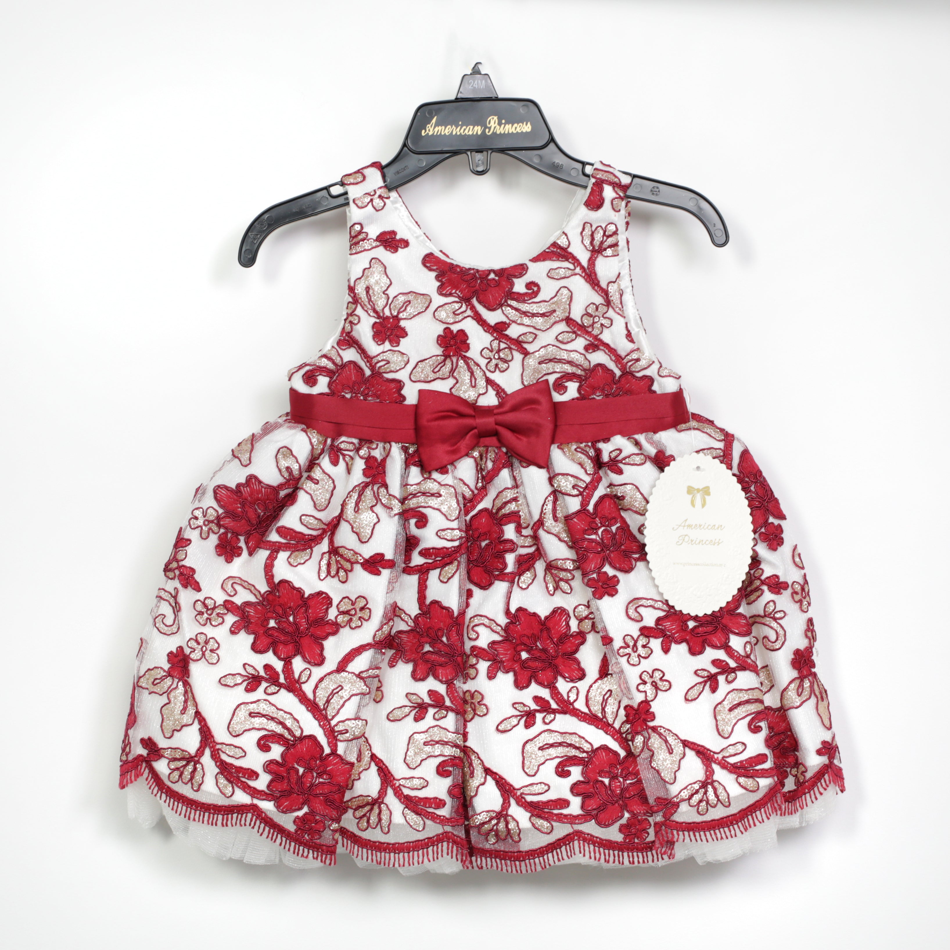 American Princess Dress - Red Floral with Bow
