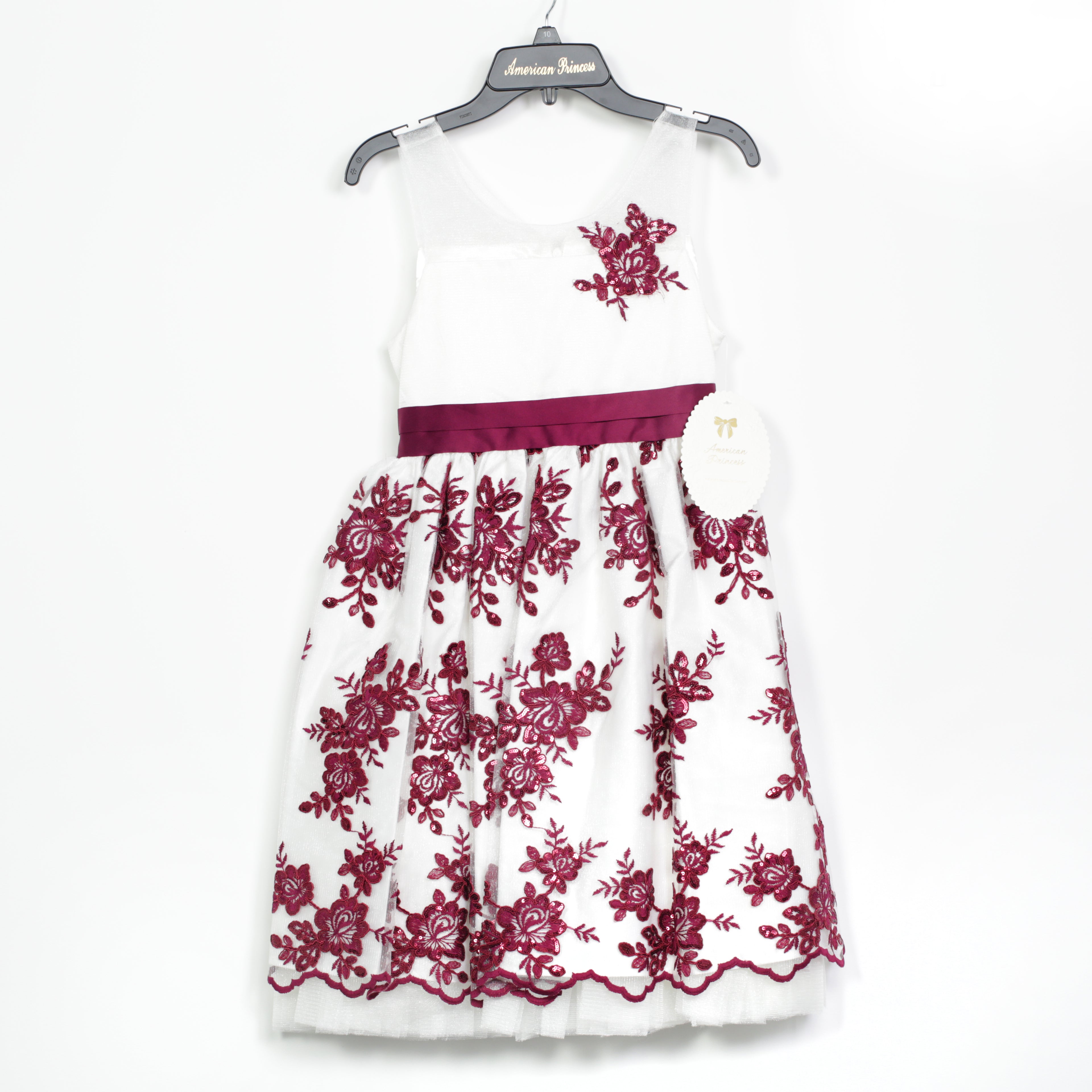 American Princess Dress - Burgundy Lace Decoration & Bow