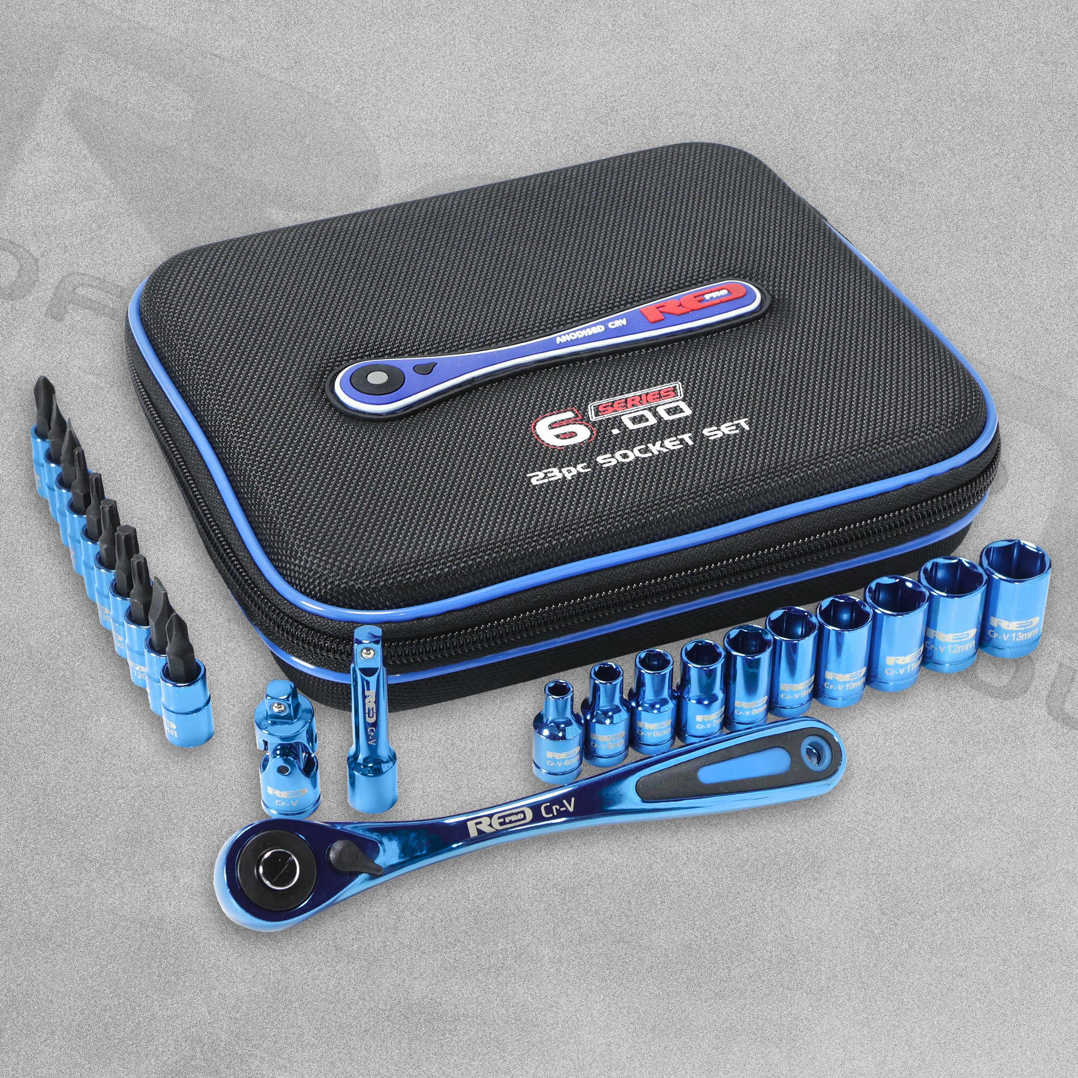 Red Pro Tools 23pc Socket Set 1/4" Drive (6.00 Series) - Blue