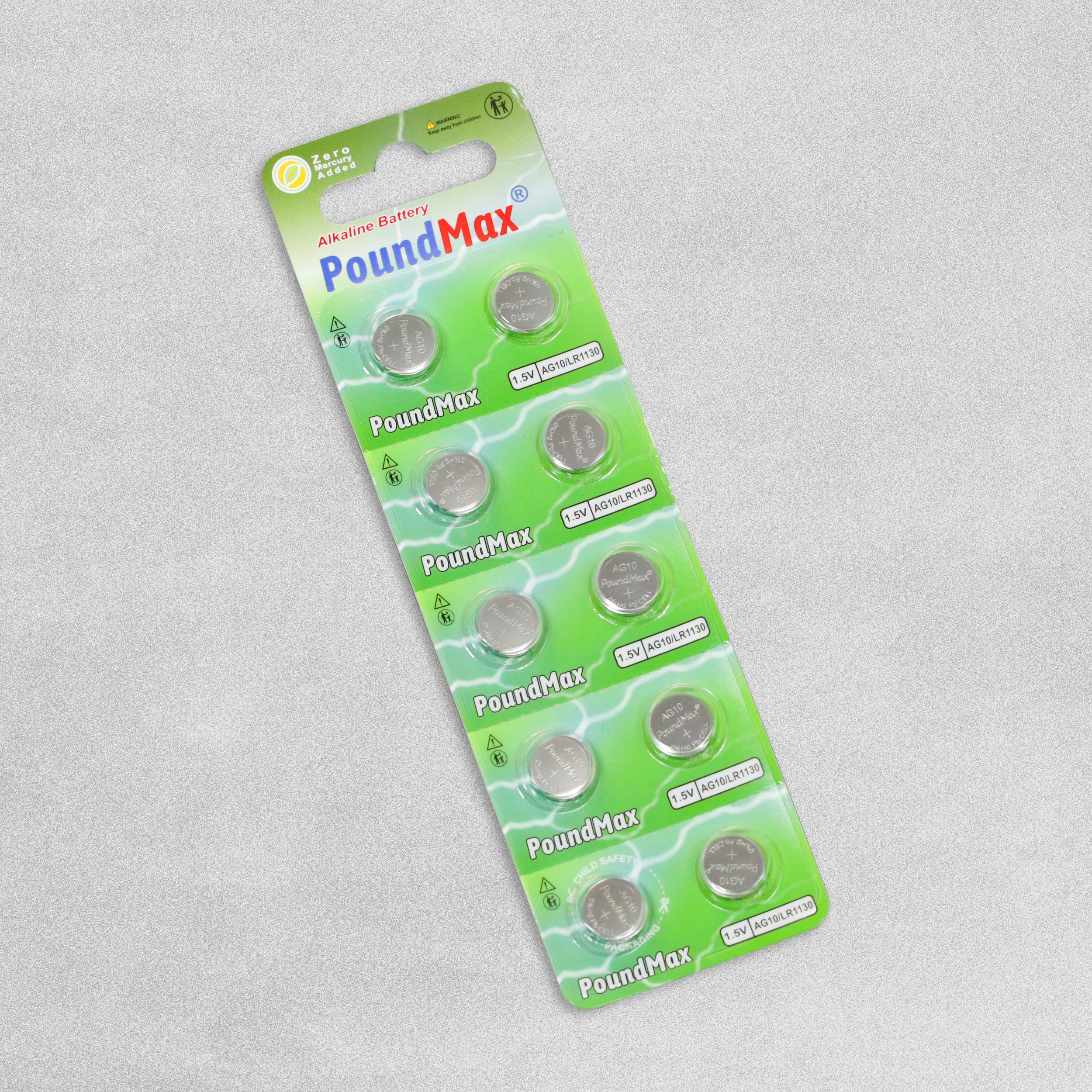PoundMax AG10 1.5 V Alkaline Button Cell Batteries - Pack of 10