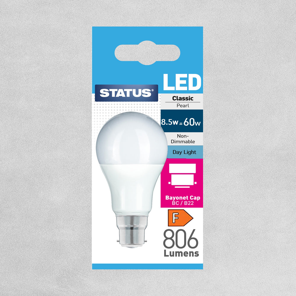 Status Classic Pearl Round B22 8.5w=60w Light Bulb- Daylight