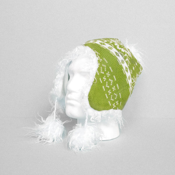 Arctic Fox Knitted Chullo Hat Fleece Lined - Moss Green