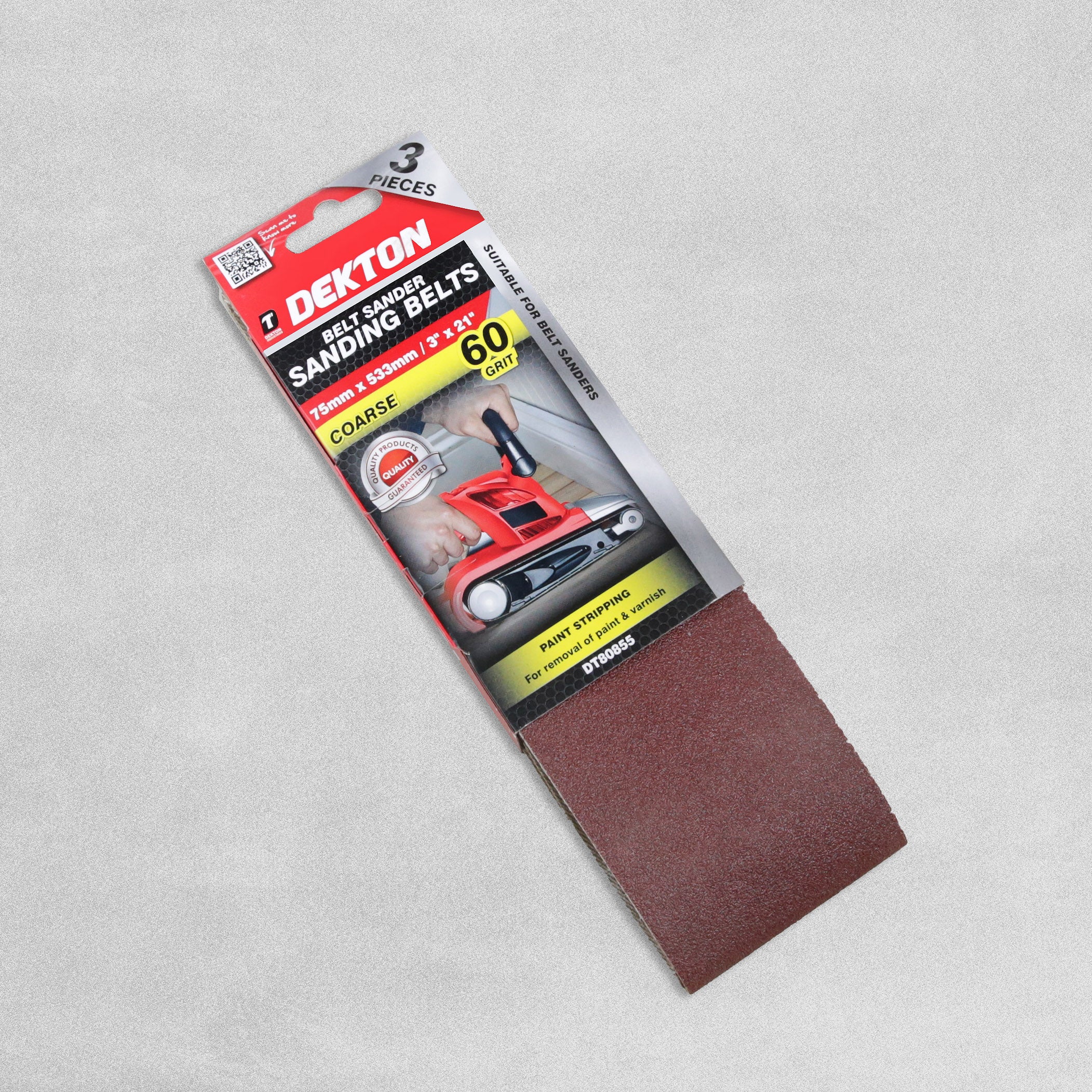 Dekton Belt Sander Sanding Belts 60 Grit 75 x 533mm Pack of 3