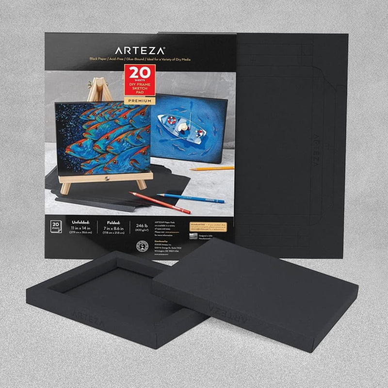 Arteza DIY Frame Sketch Pad Black 20 Sheets 17.8 x 21.8cm