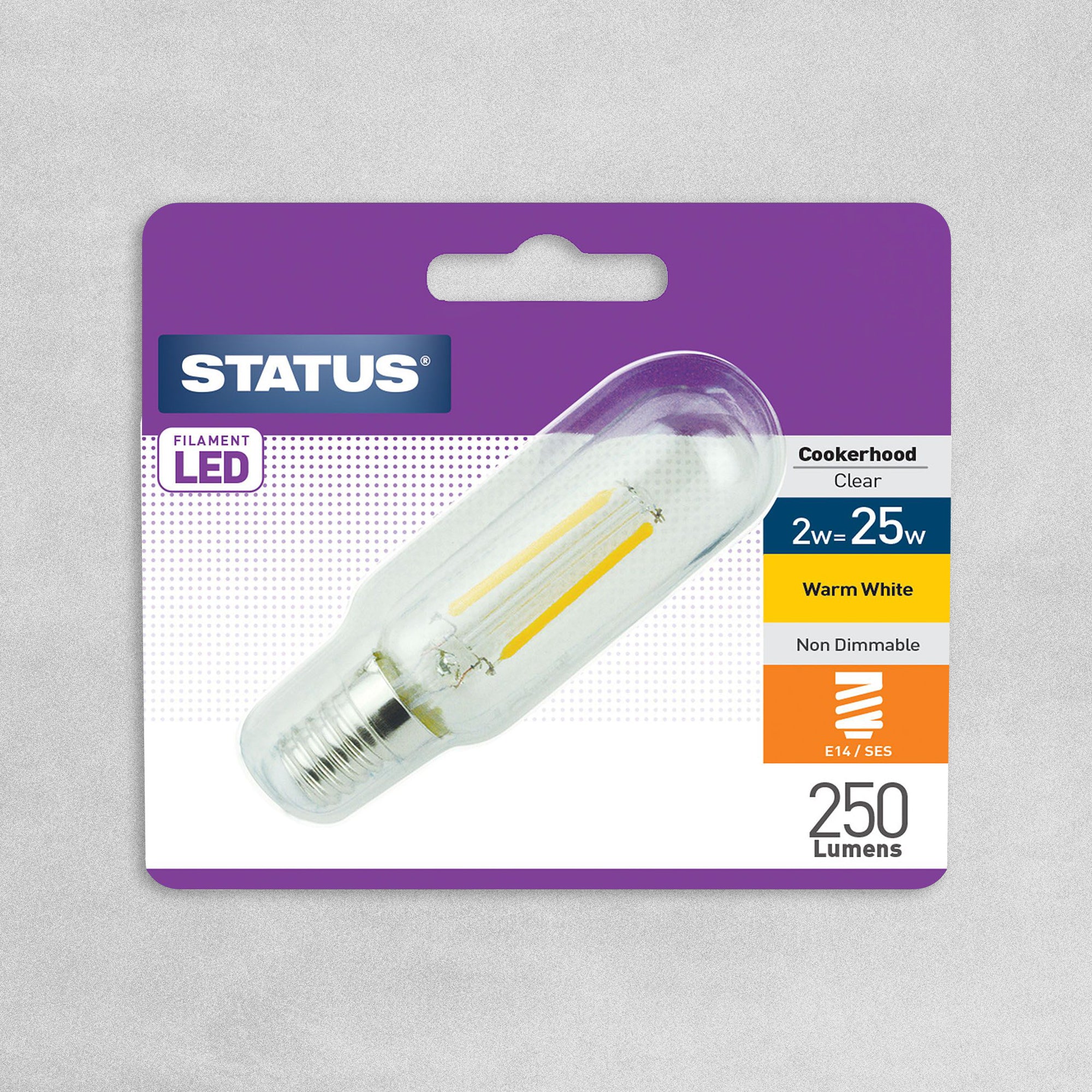 Status Filament LED Cookerhood Clear Bulb E14/SES 2w=25w - Warm White