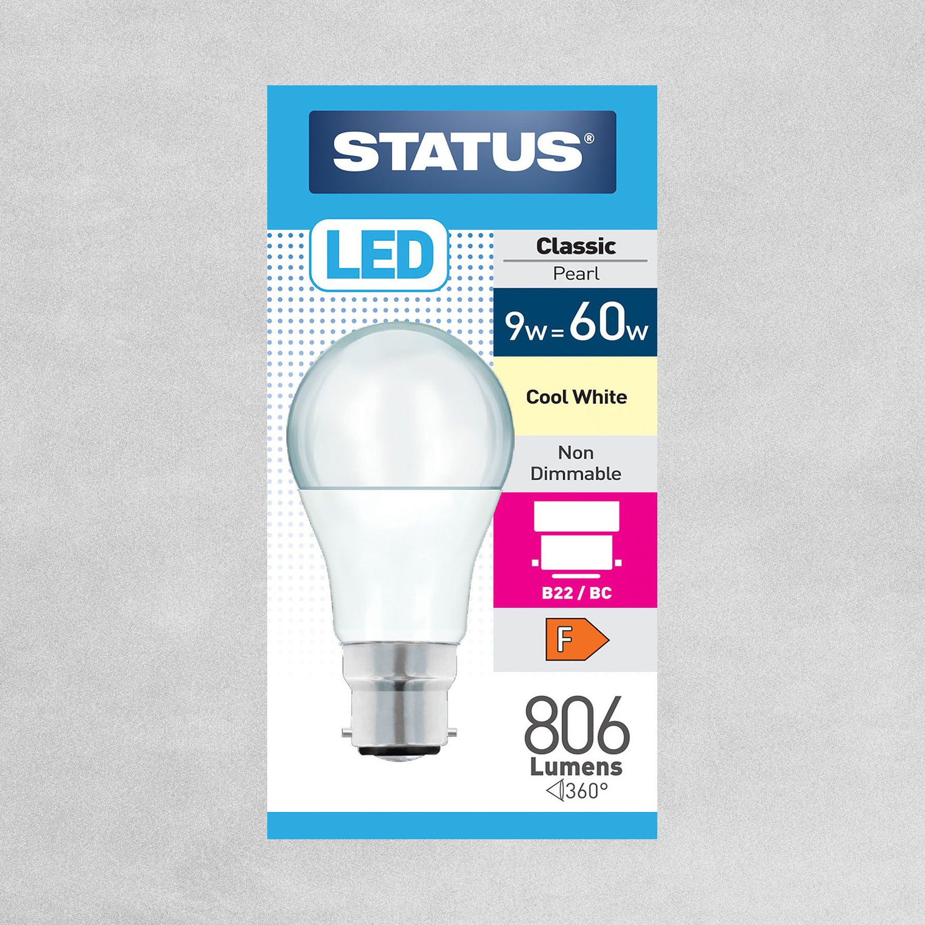 Status LED Classic Pearl Bulb B22/BC 9w=60w - Cool White