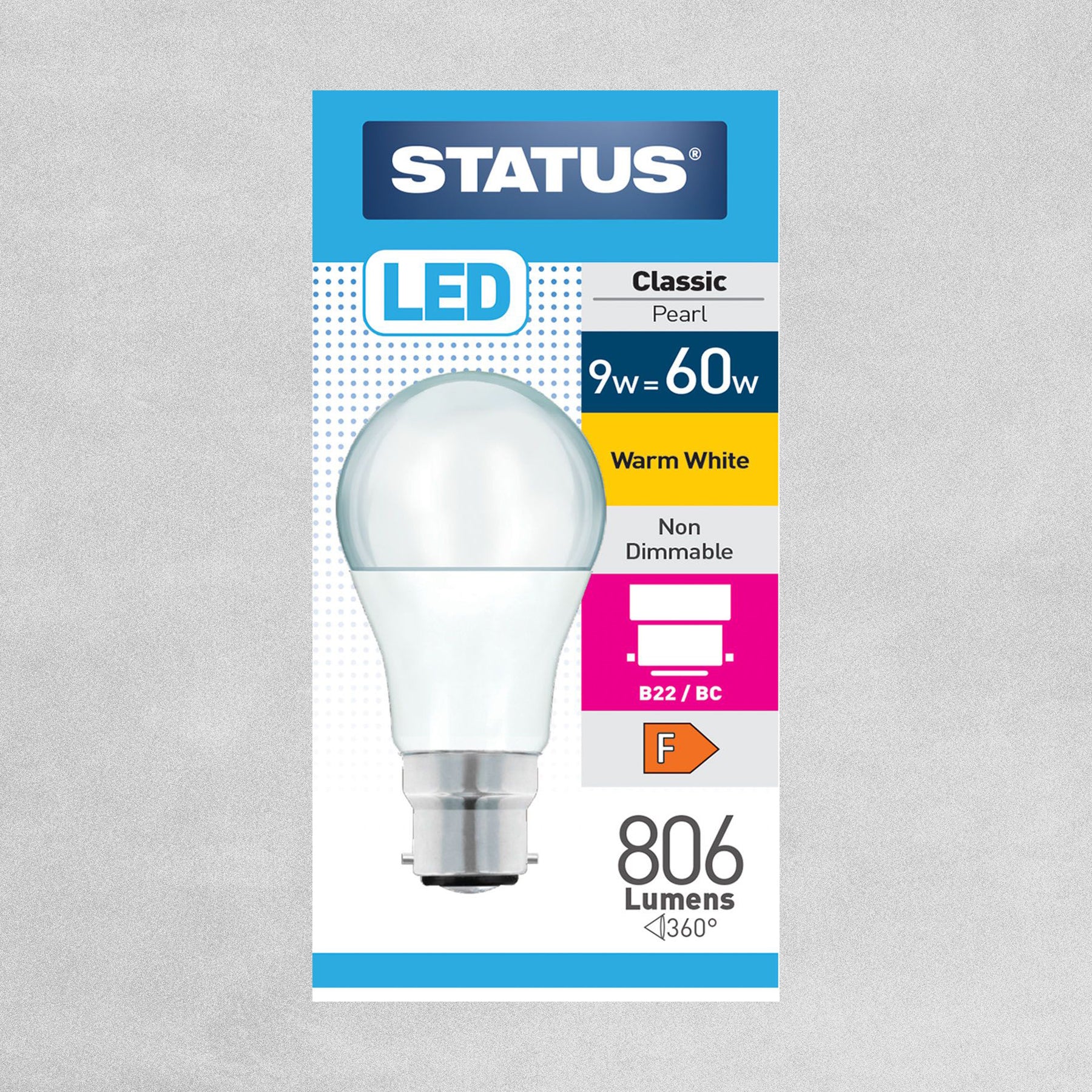 Status LED Classic Pearl Bulb B22/BC 9w=60w - Warm White
